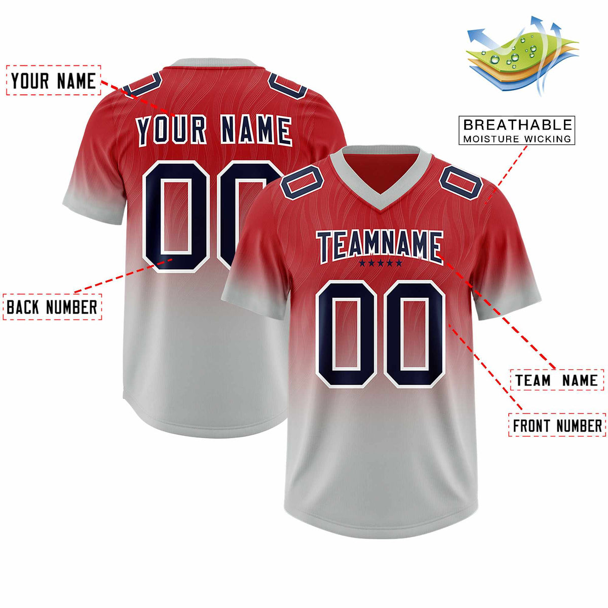 Custom Red Gray Gradient Fashion Outdoor Authentic American Football Jersey