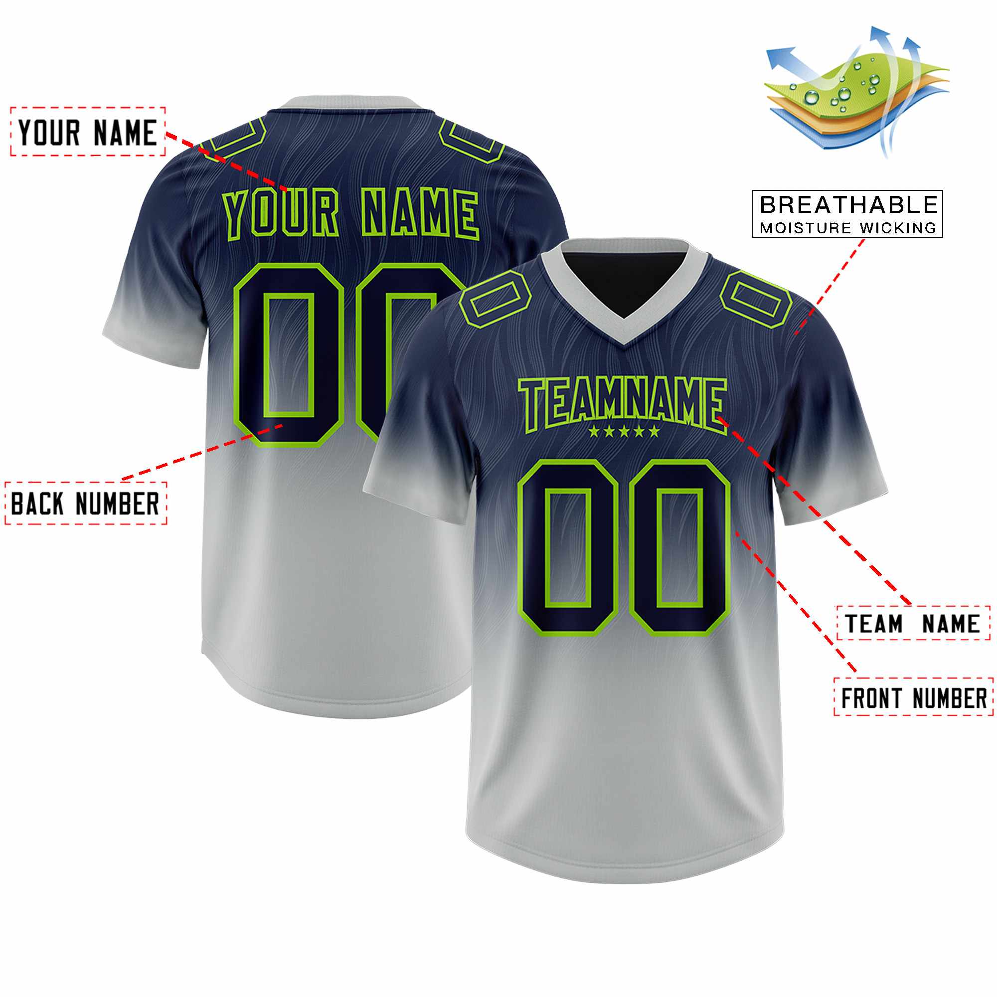 Custom Navy Gray Gradient Fashion Outdoor Authentic American Football Jersey