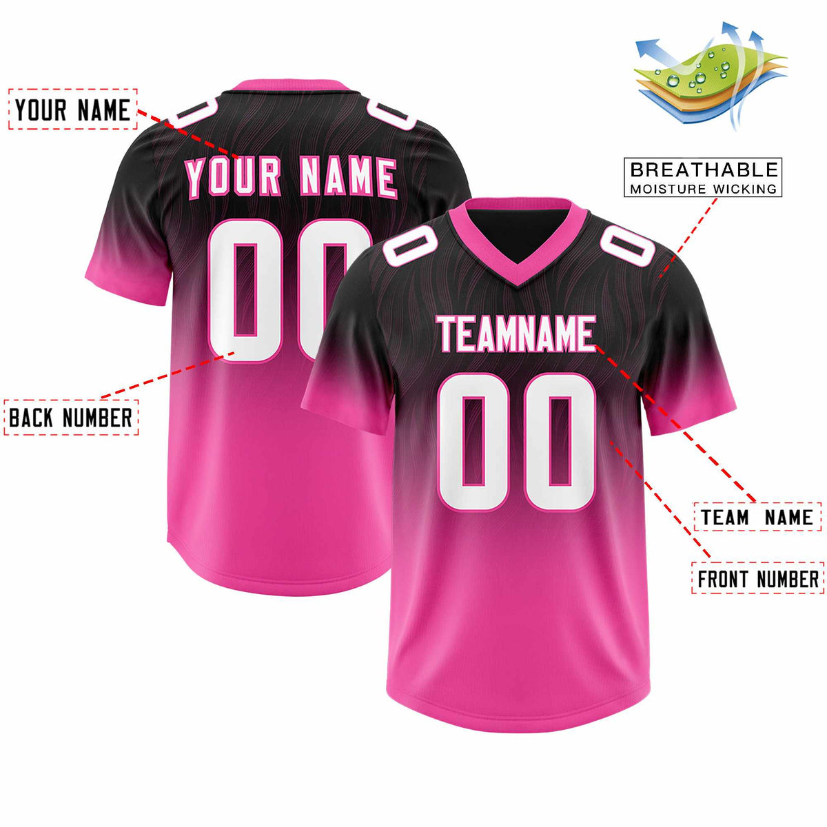 Custom Black Pink Gradient Fashion Outdoor Authentic American Football Jersey