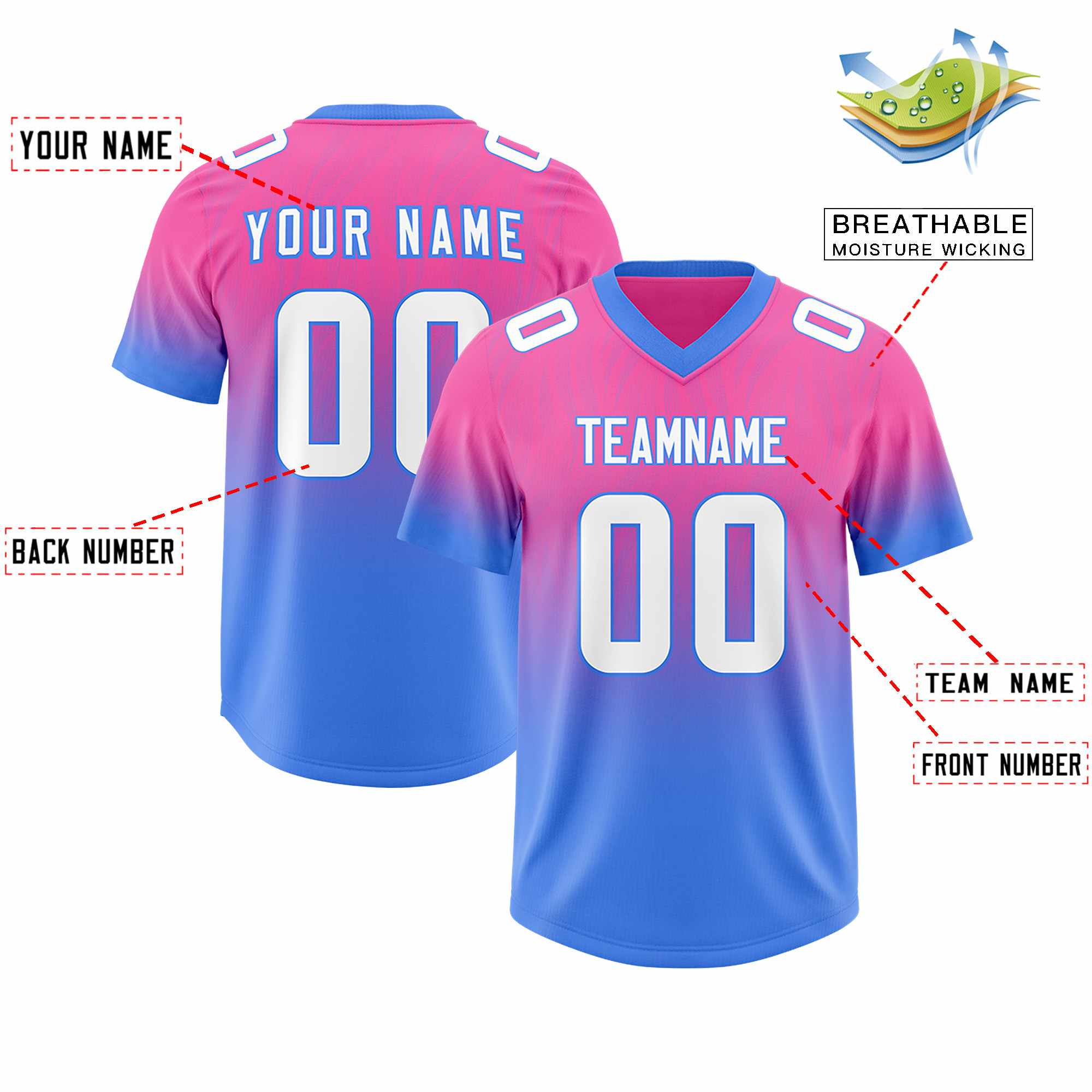 Custom Pink Powder Blue Gradient Fashion Outdoor Authentic American Football Jersey