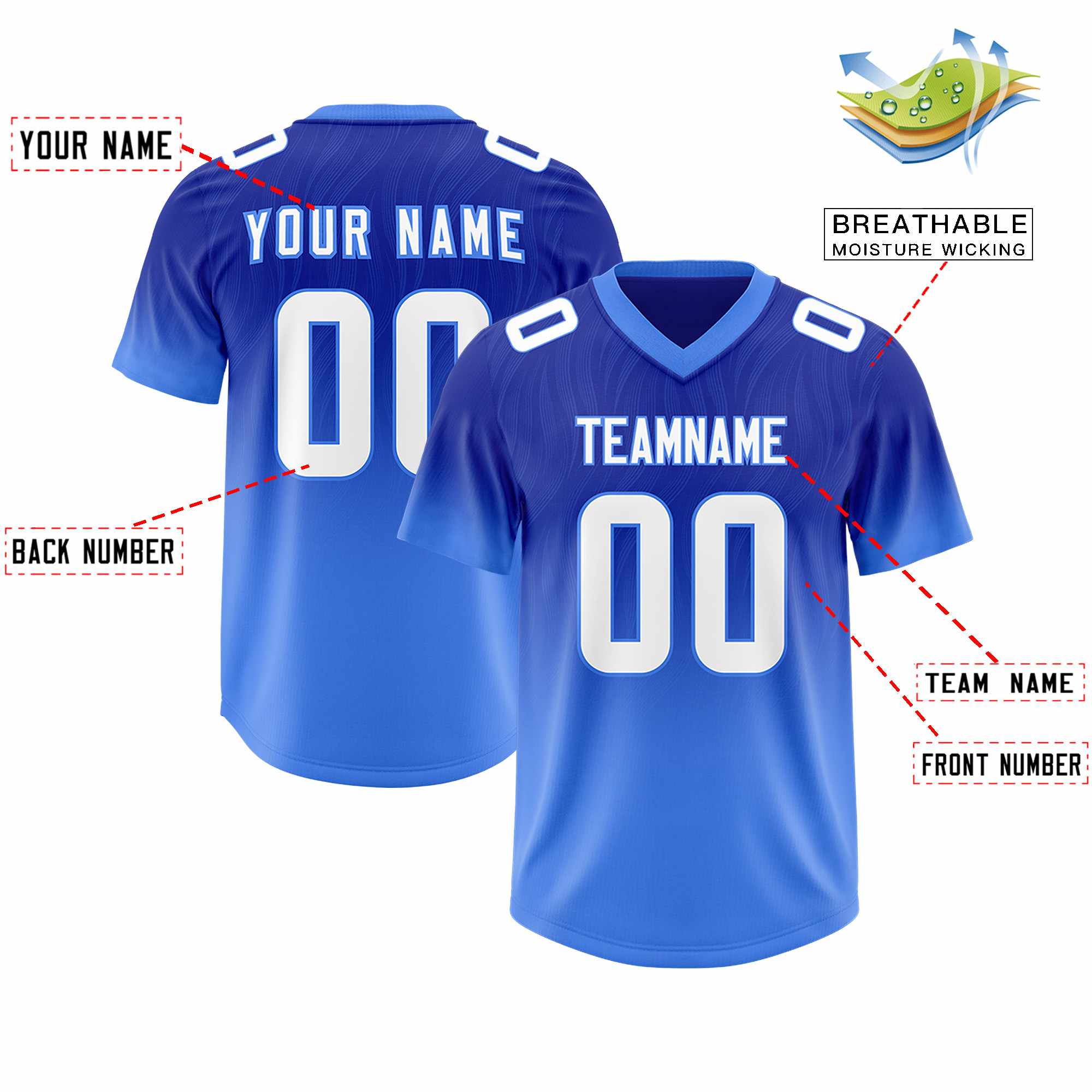 Custom Royal Powder Blue Gradient Fashion Outdoor Authentic American Football Jersey