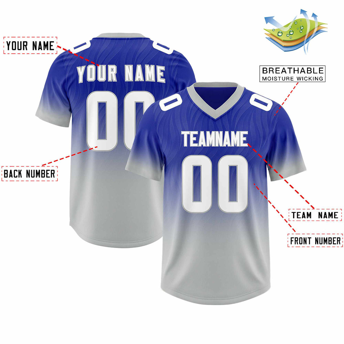 Custom Royal Gray Gradient Fashion Outdoor Authentic American Football Jersey