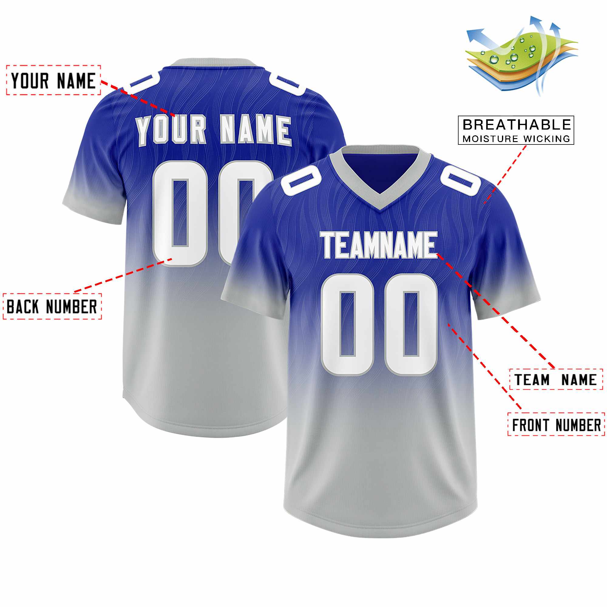Custom Royal Gray Gradient Fashion Outdoor Authentic American Football Jersey