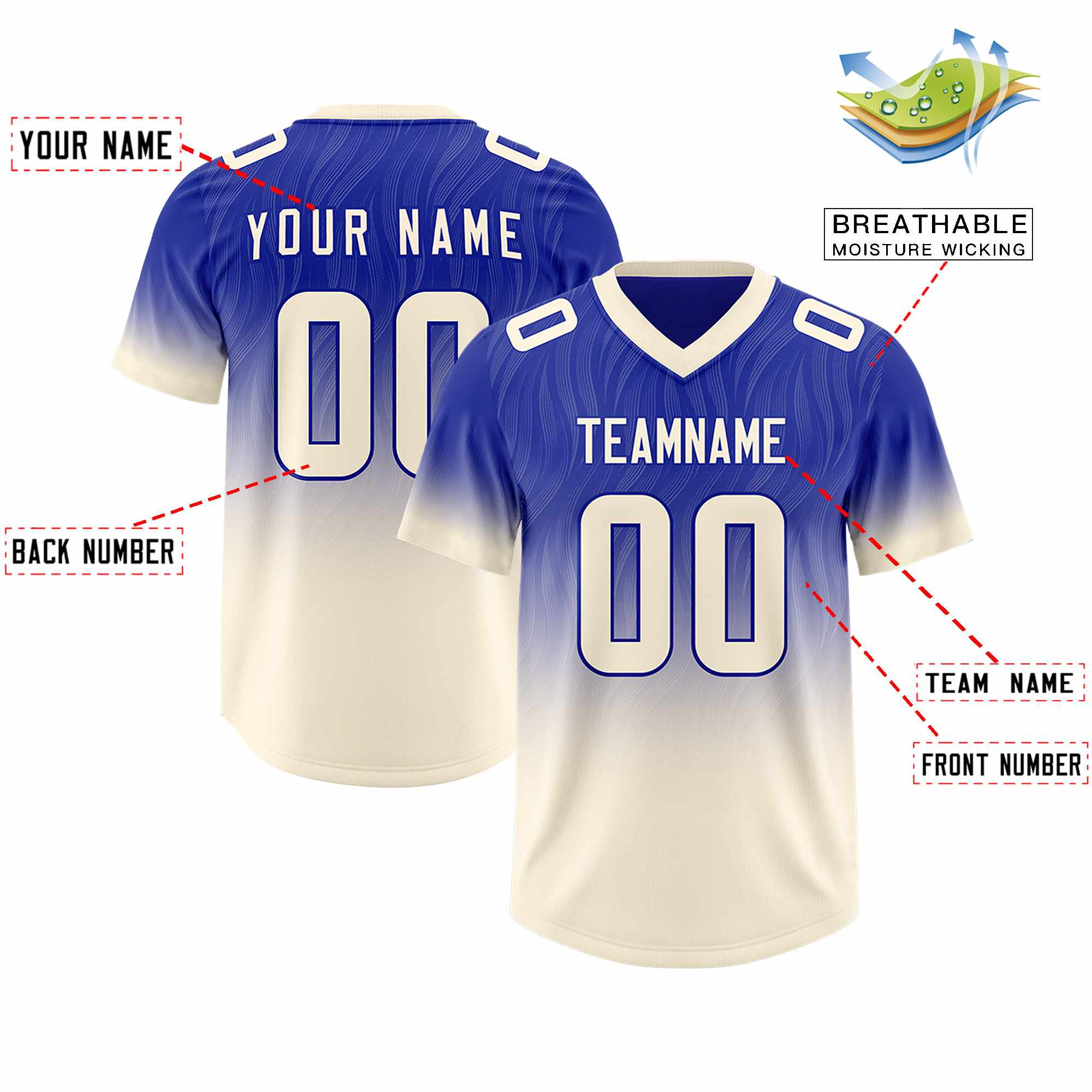 Custom Royal Cream Gradient Fashion Outdoor Authentic American Football Jersey