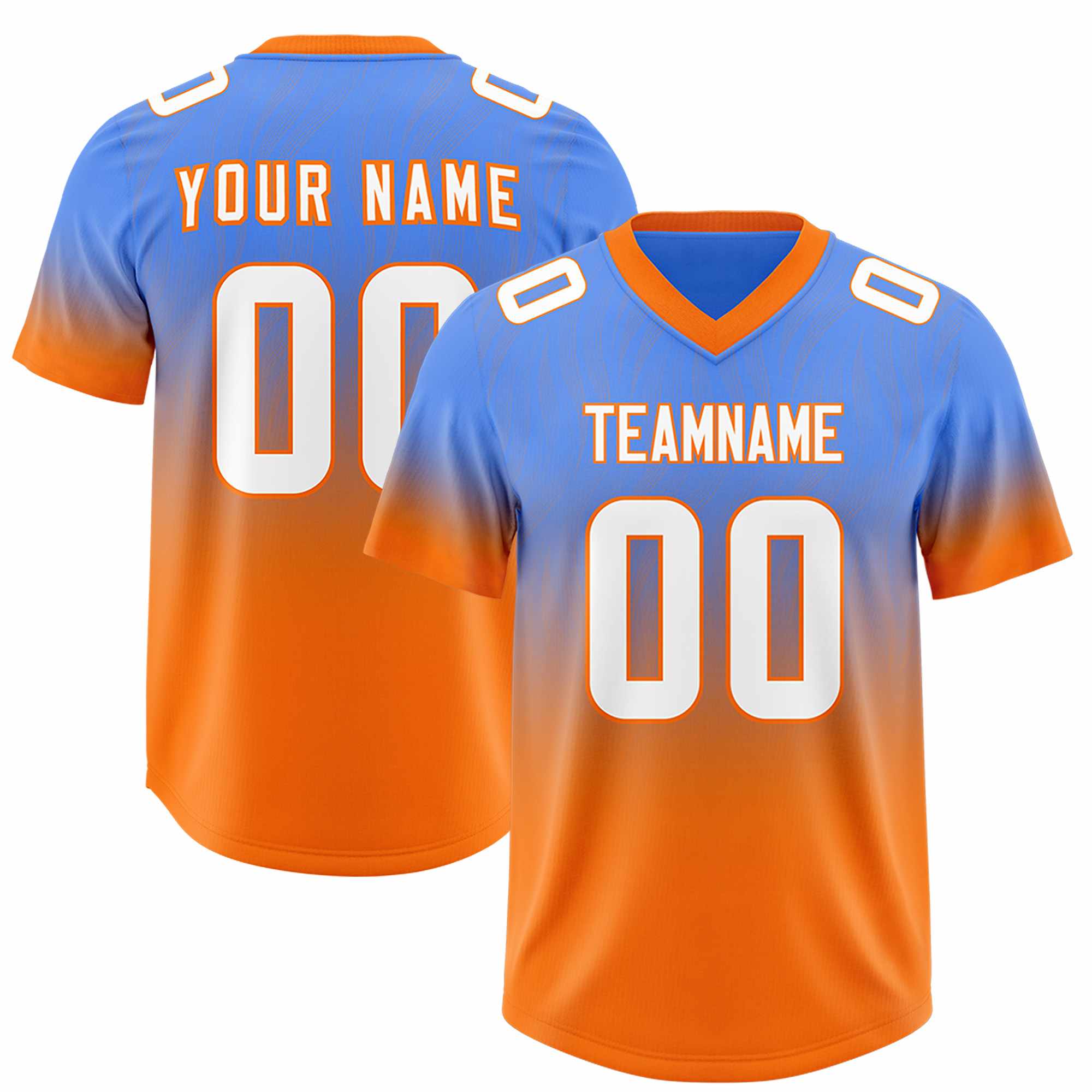 Custom Powder Blue Orange Gradient Fashion Outdoor Authentic American Football Jersey