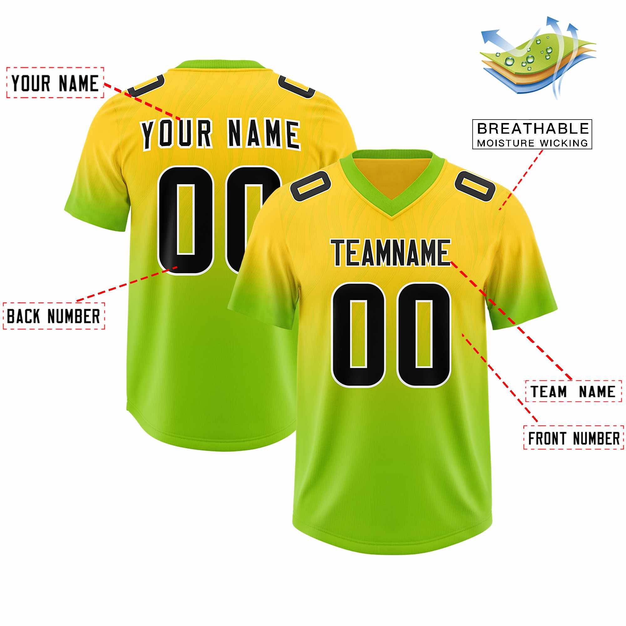 Custom Gold Neon Green Gradient Fashion Outdoor Authentic American Football Jersey