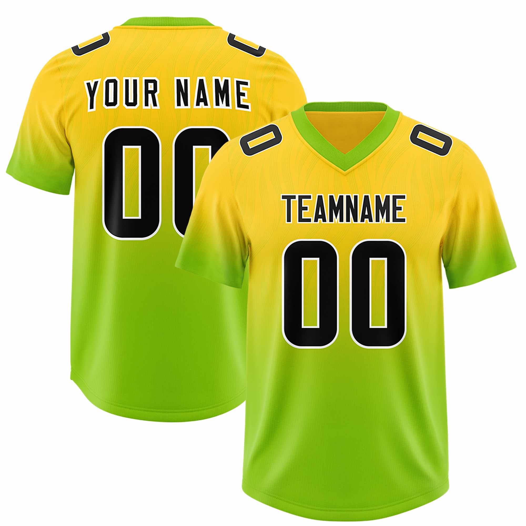 Custom Gold Neon Green Gradient Fashion Outdoor Authentic American Football Jersey