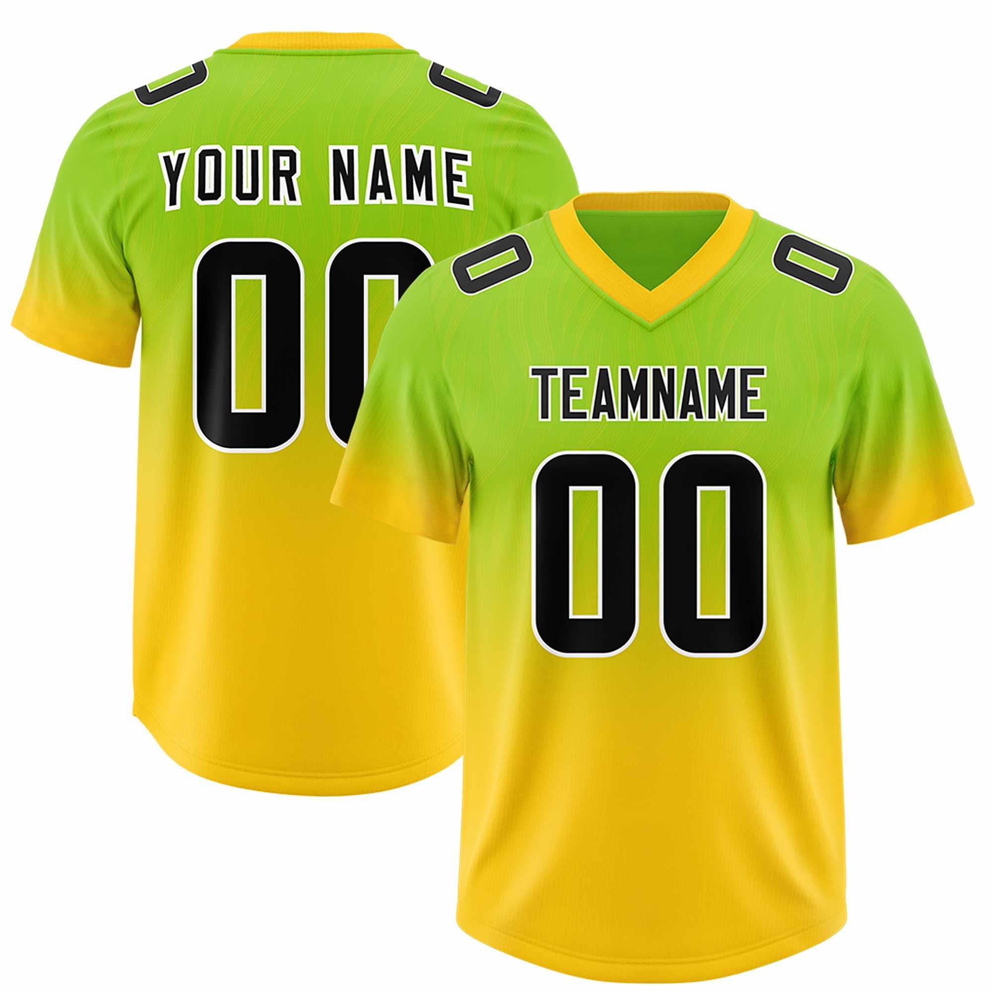 Custom Neon Green Gold Gradient Fashion Outdoor Authentic American Football Jersey