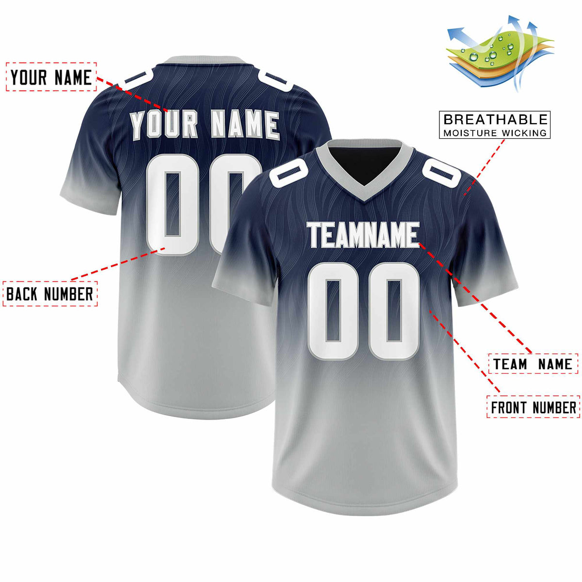Custom Navy Gray Gradient Fashion Outdoor Authentic American Football Jersey