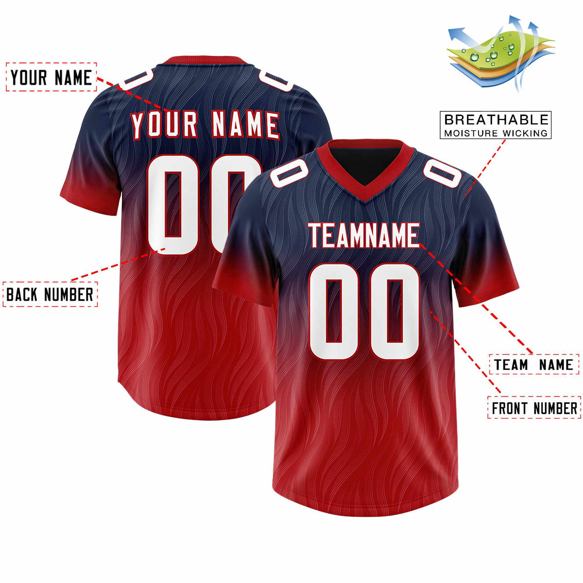 Custom Navy Red Gradient Fashion Outdoor Authentic American Football Jersey