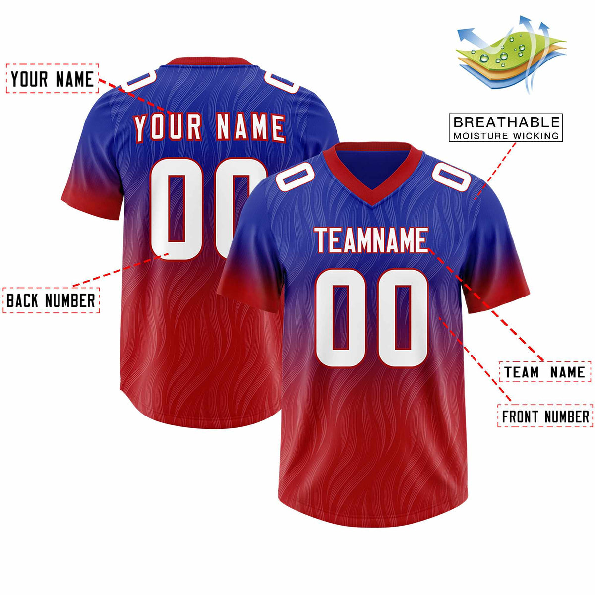 Custom Royal Red Gradient Fashion Outdoor Authentic American Football Jersey