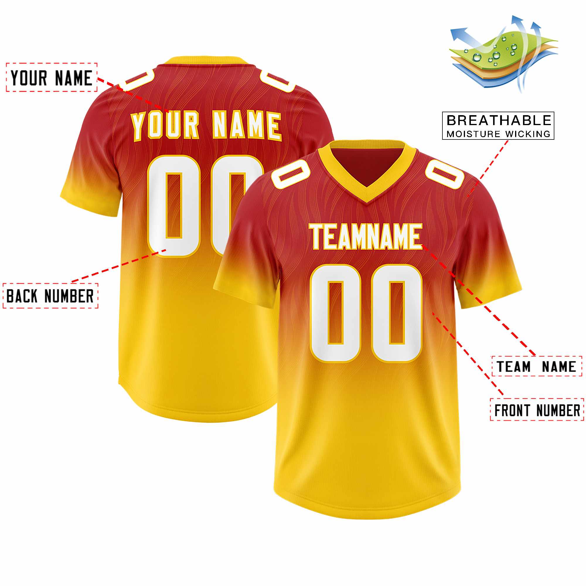 Custom Red Gold Gradient Fashion Outdoor Authentic American Football Jersey