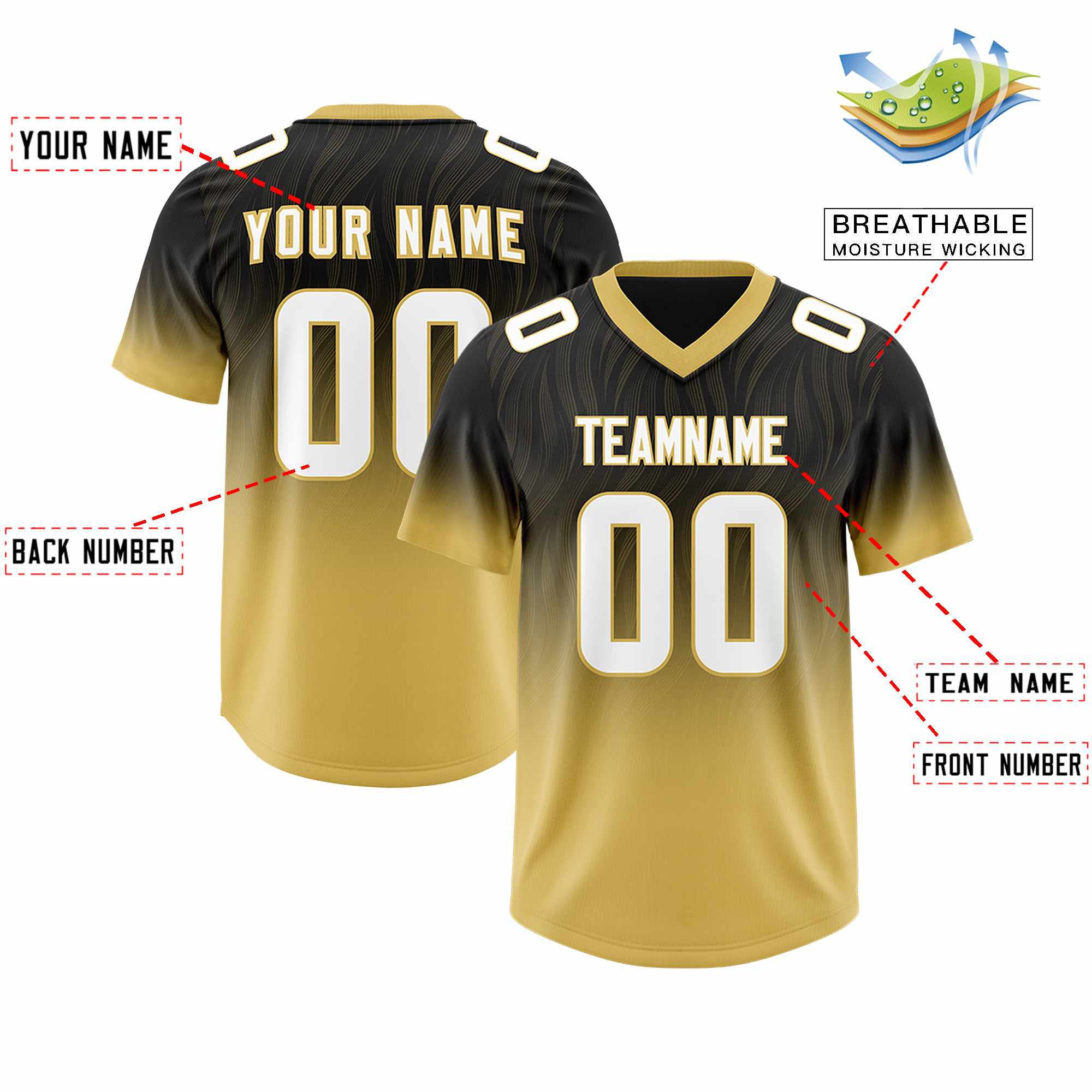 Custom Black Old Gold Gradient Fashion Outdoor Authentic American Football Jersey