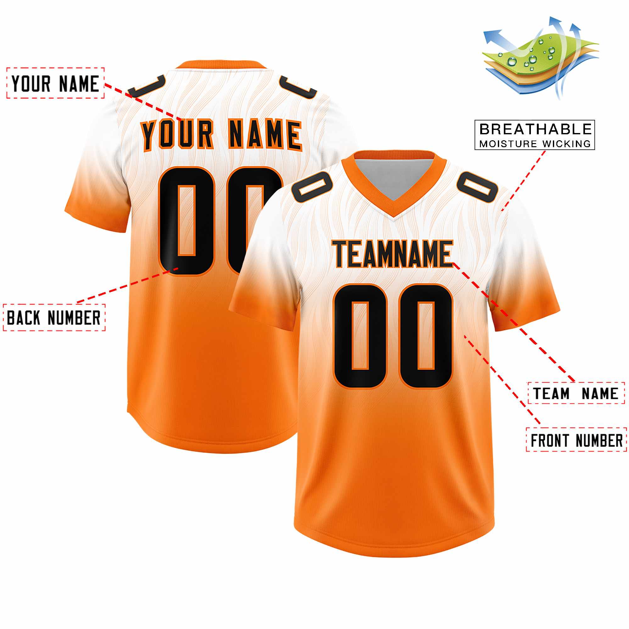Custom White Orange Gradient Fashion Outdoor Authentic American Football Jersey
