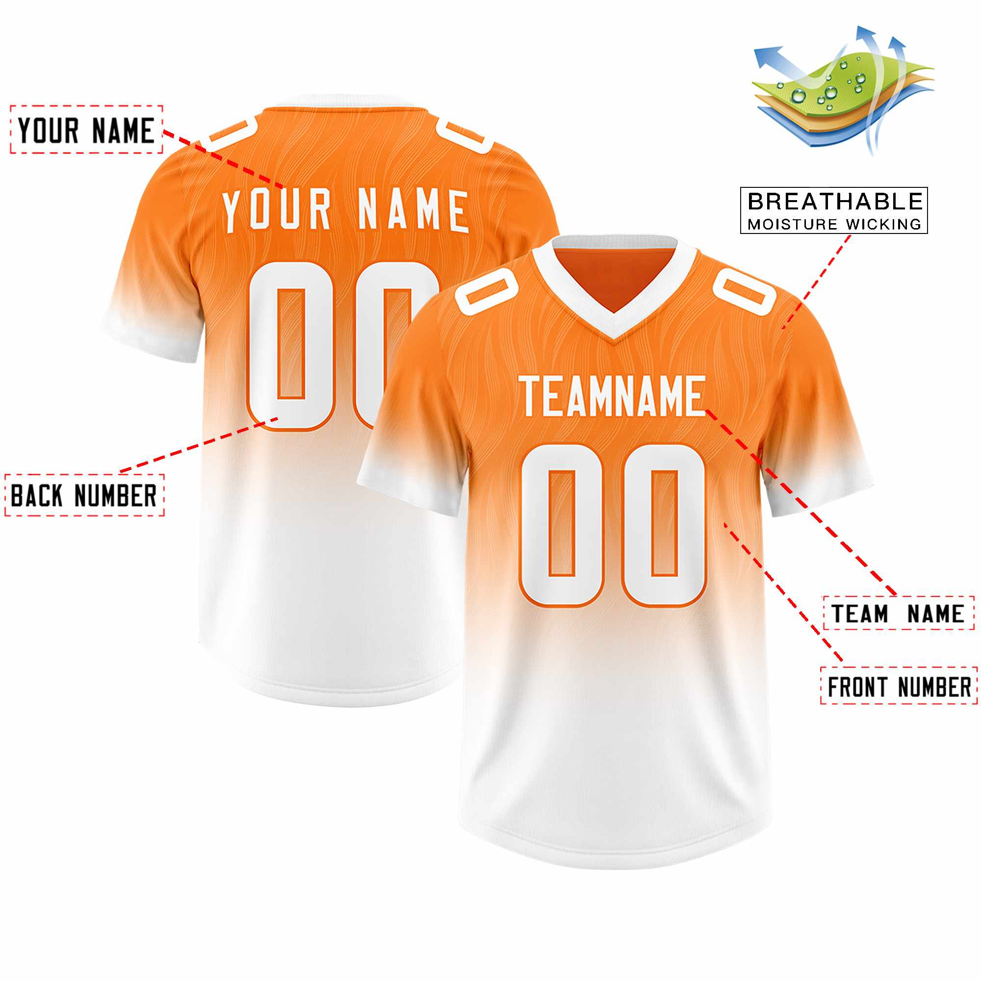 Custom Orange White Gradient Fashion Outdoor Authentic American Football Jersey
