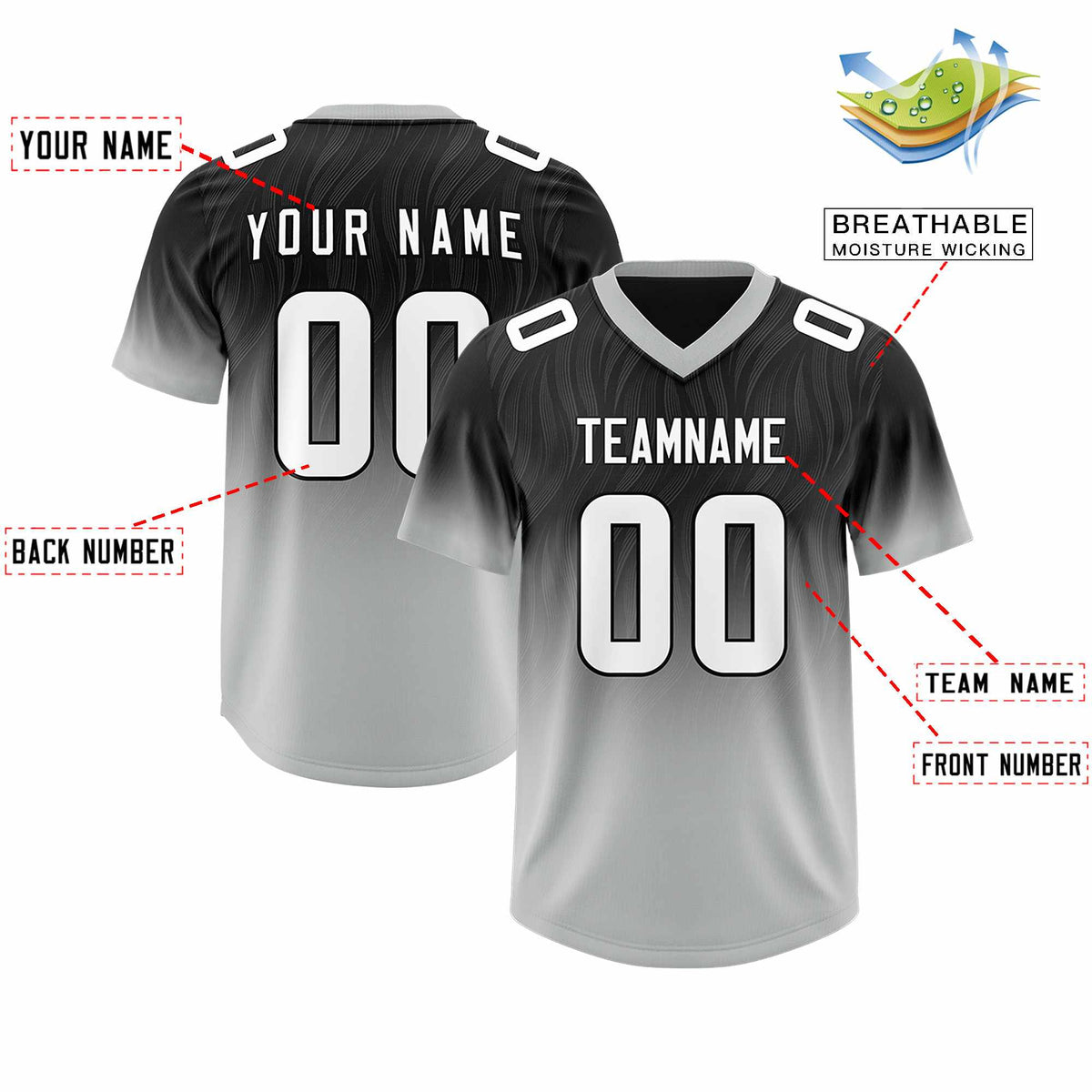 Custom Black Gray Gradient Fashion Outdoor Authentic American Football Jersey