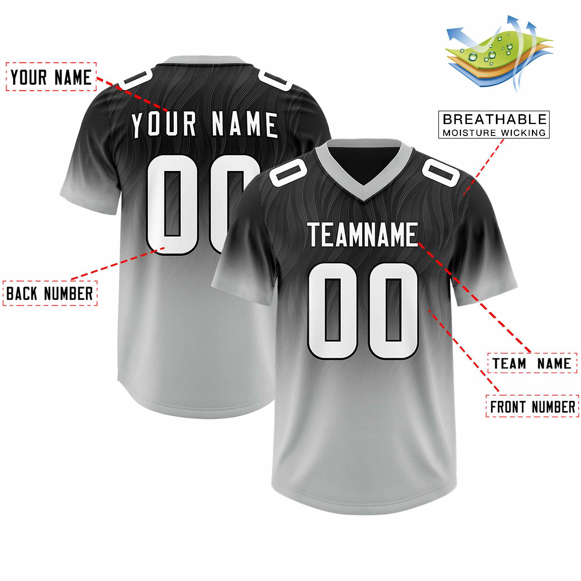 Custom Black Gray Gradient Fashion Outdoor Authentic American Football Jersey
