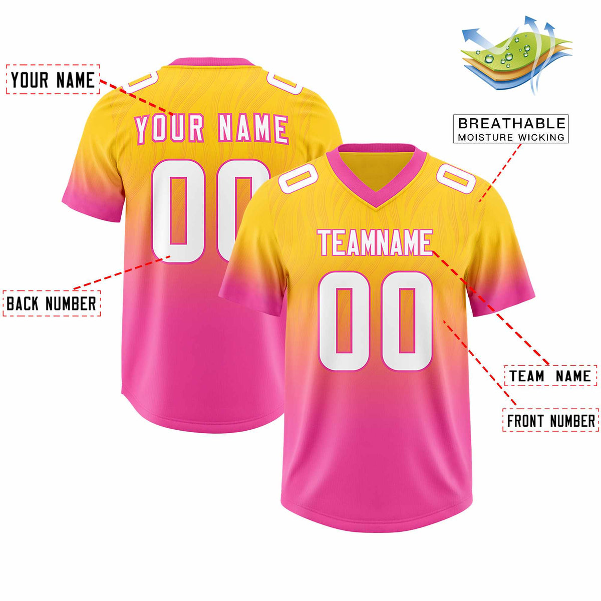 Custom Gold Pink Gradient Fashion Outdoor Authentic American Football Jersey
