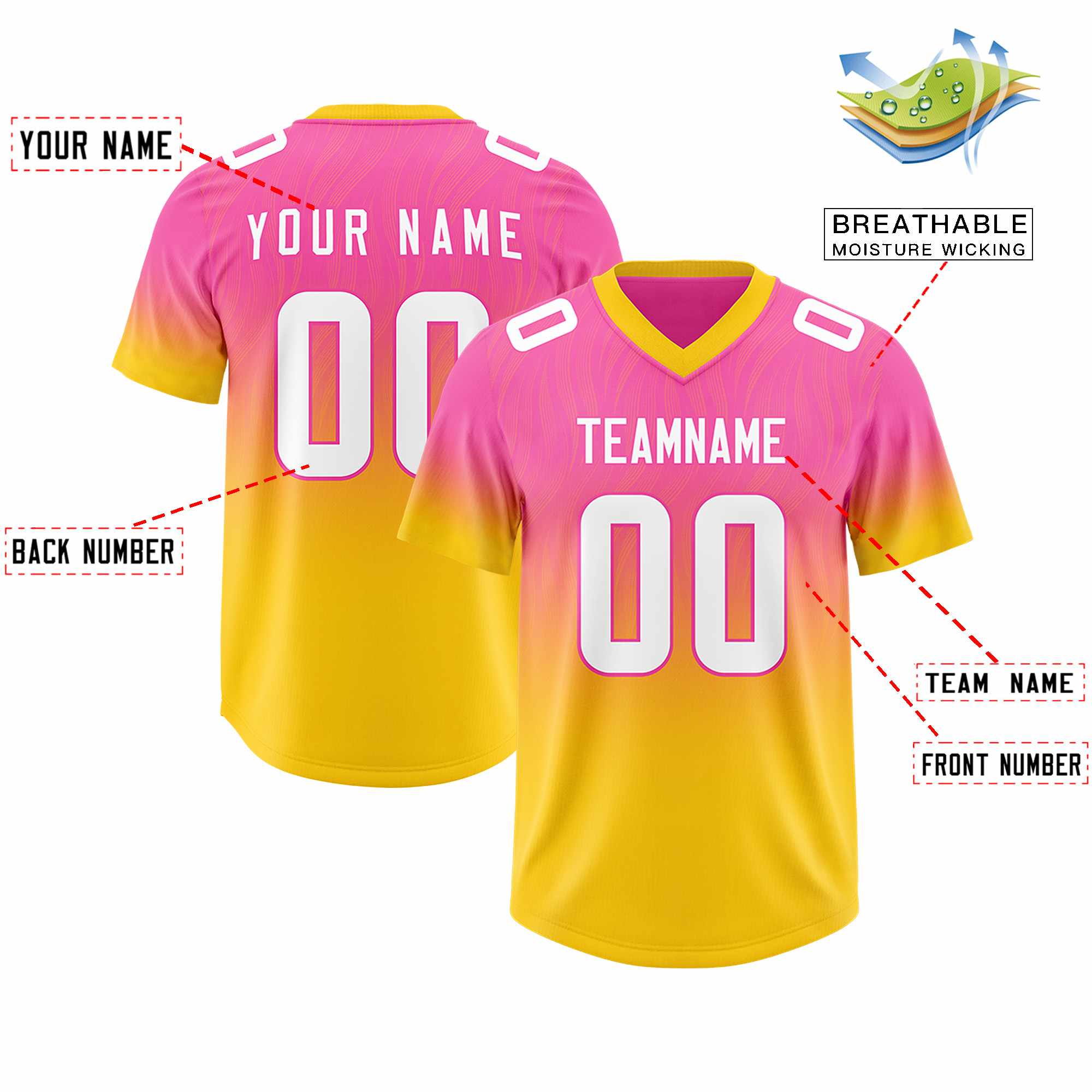 Custom Pink Gold Gradient Fashion Outdoor Authentic American Football Jersey