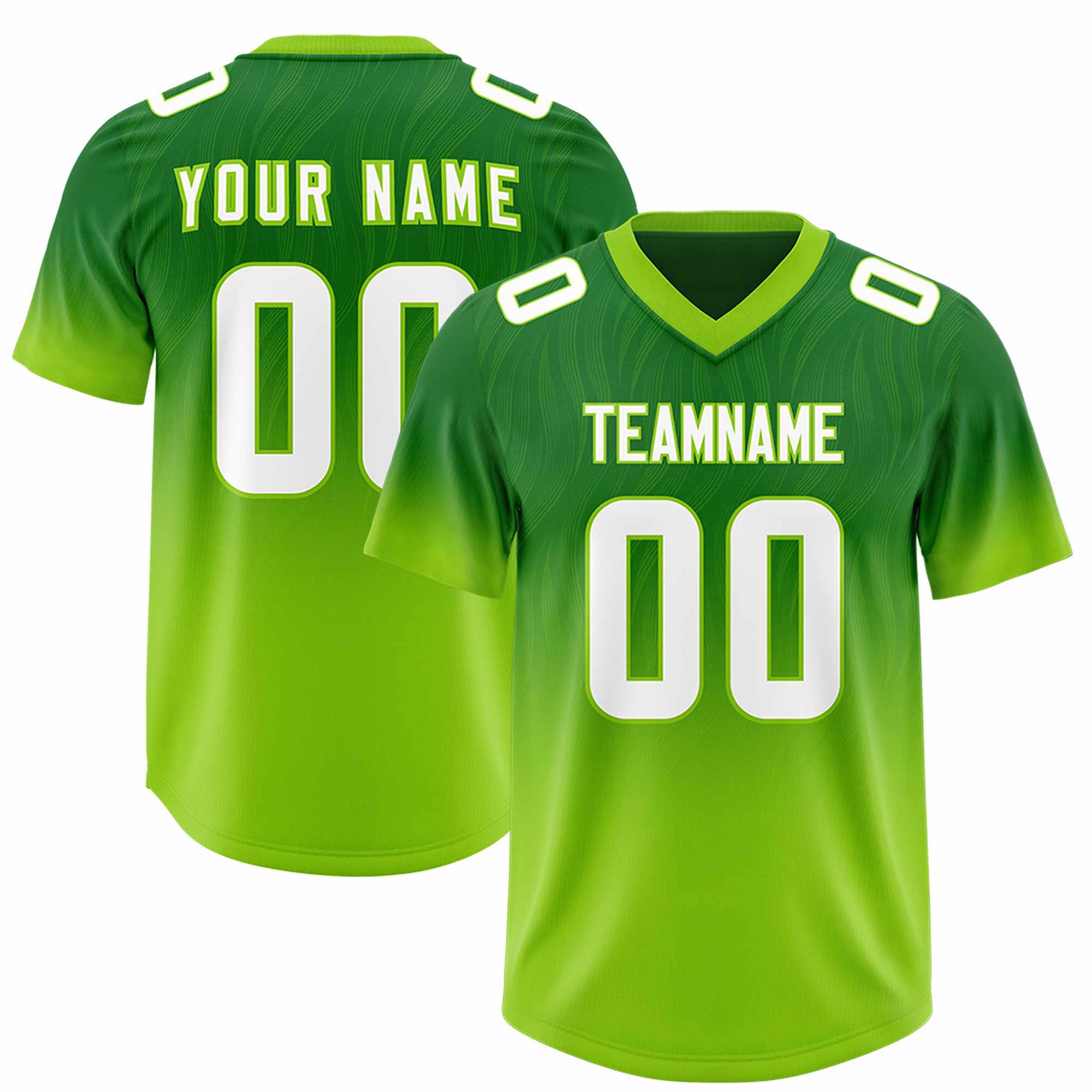 Custom Kelly Green Neon Green Gradient Fashion Outdoor Authentic American Football Jersey