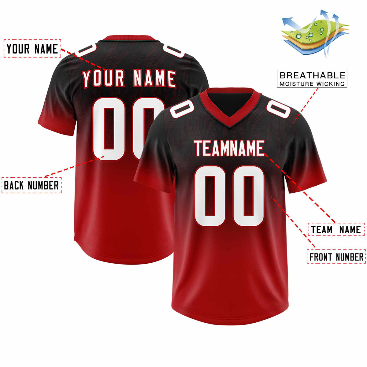 Custom Black Red Gradient Fashion Outdoor Authentic American Football Jersey