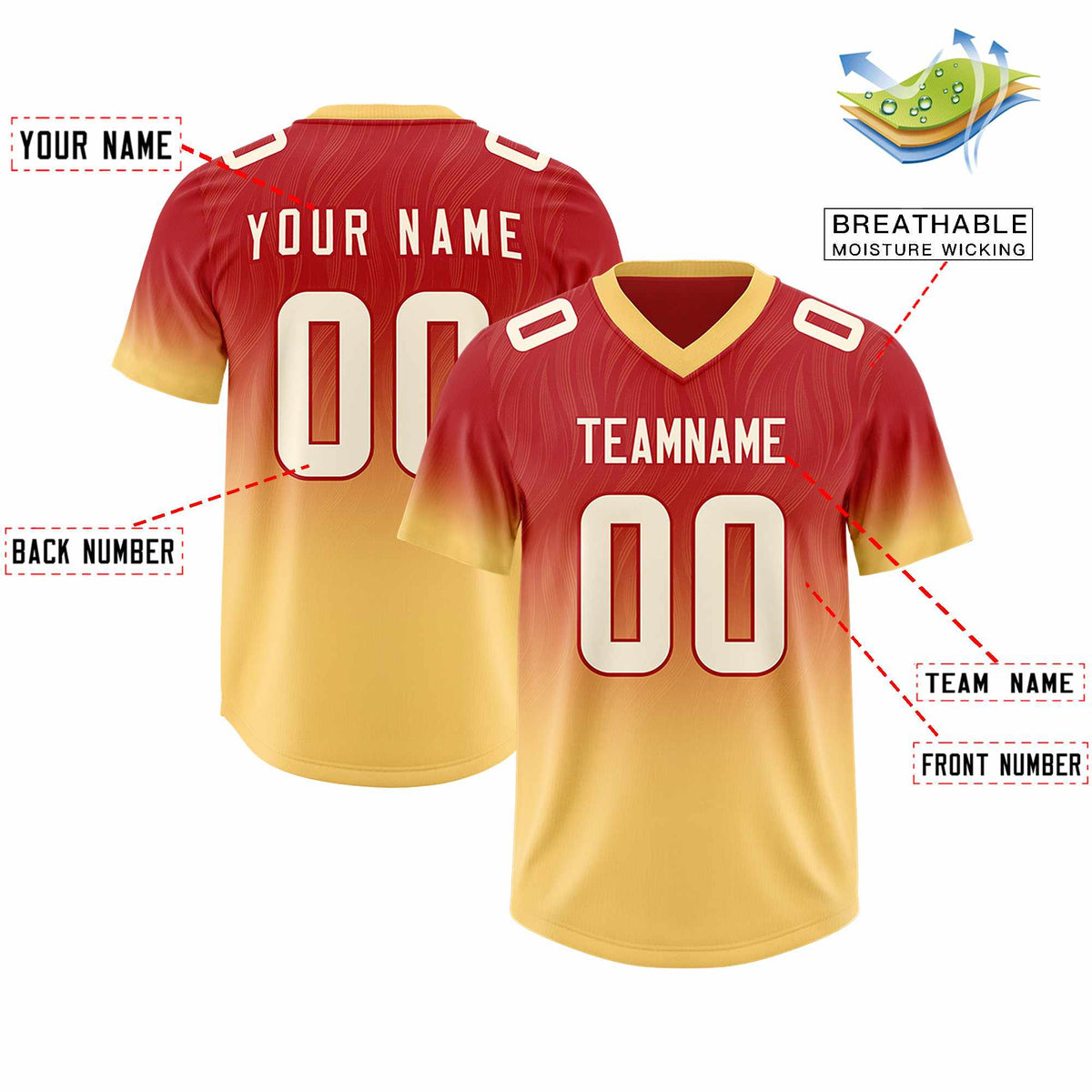 Custom Red Khaki Gradient Fashion Outdoor Authentic American Football Jersey