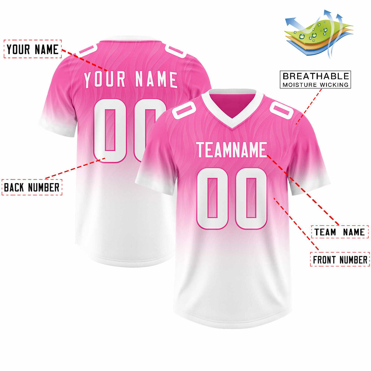 Custom Pink White Gradient Fashion Outdoor Authentic American Football Jersey