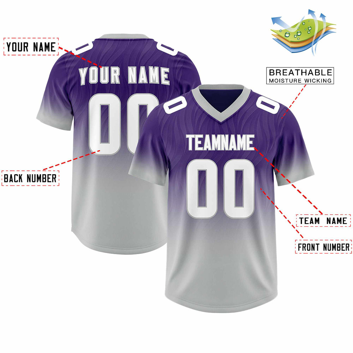 Custom Purple Gray Gradient Fashion Outdoor Authentic American Football Jersey