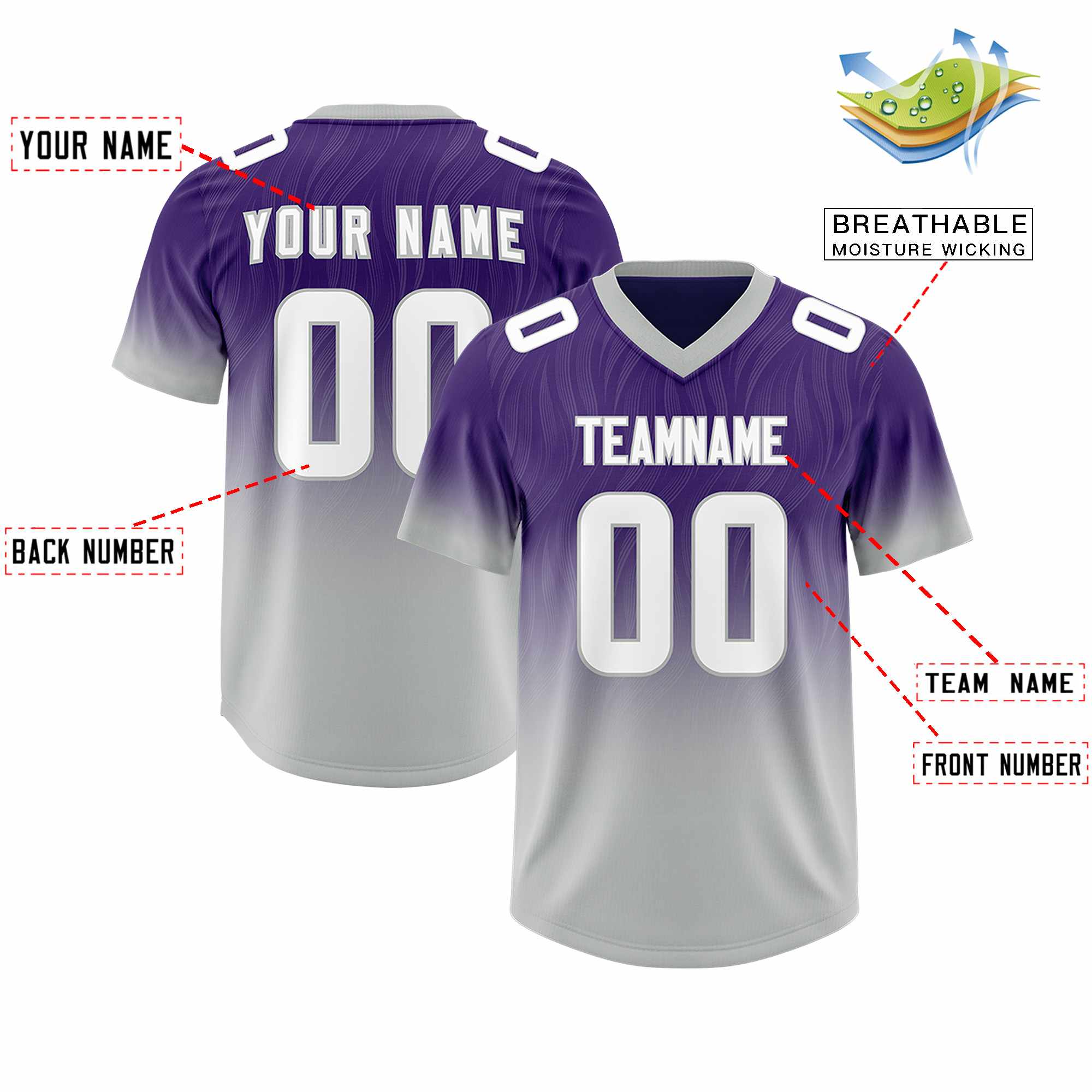 Custom Purple Gray Gradient Fashion Outdoor Authentic American Football Jersey