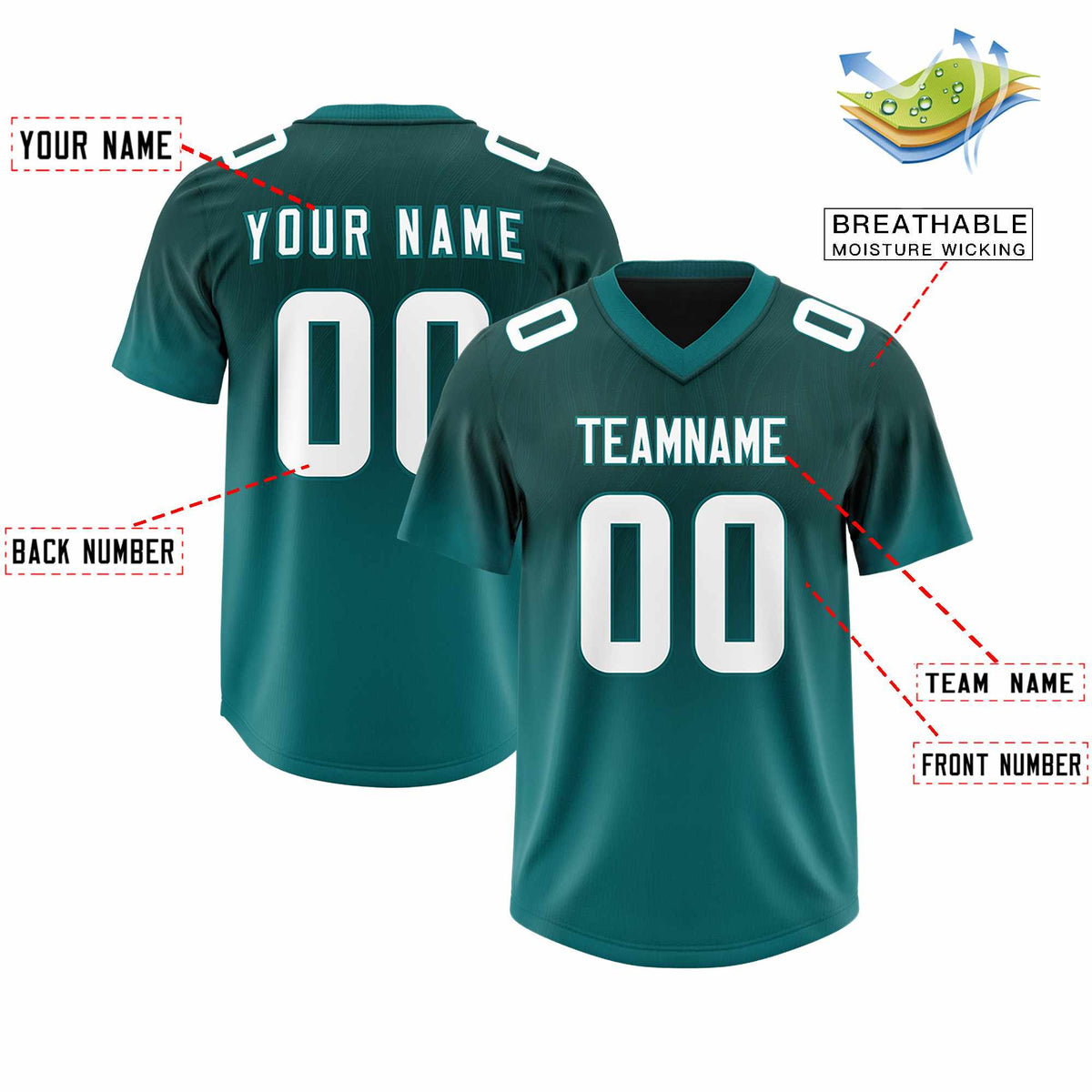 Custom Midnight Green Aqua Gradient Fashion Outdoor Authentic American Football Jersey