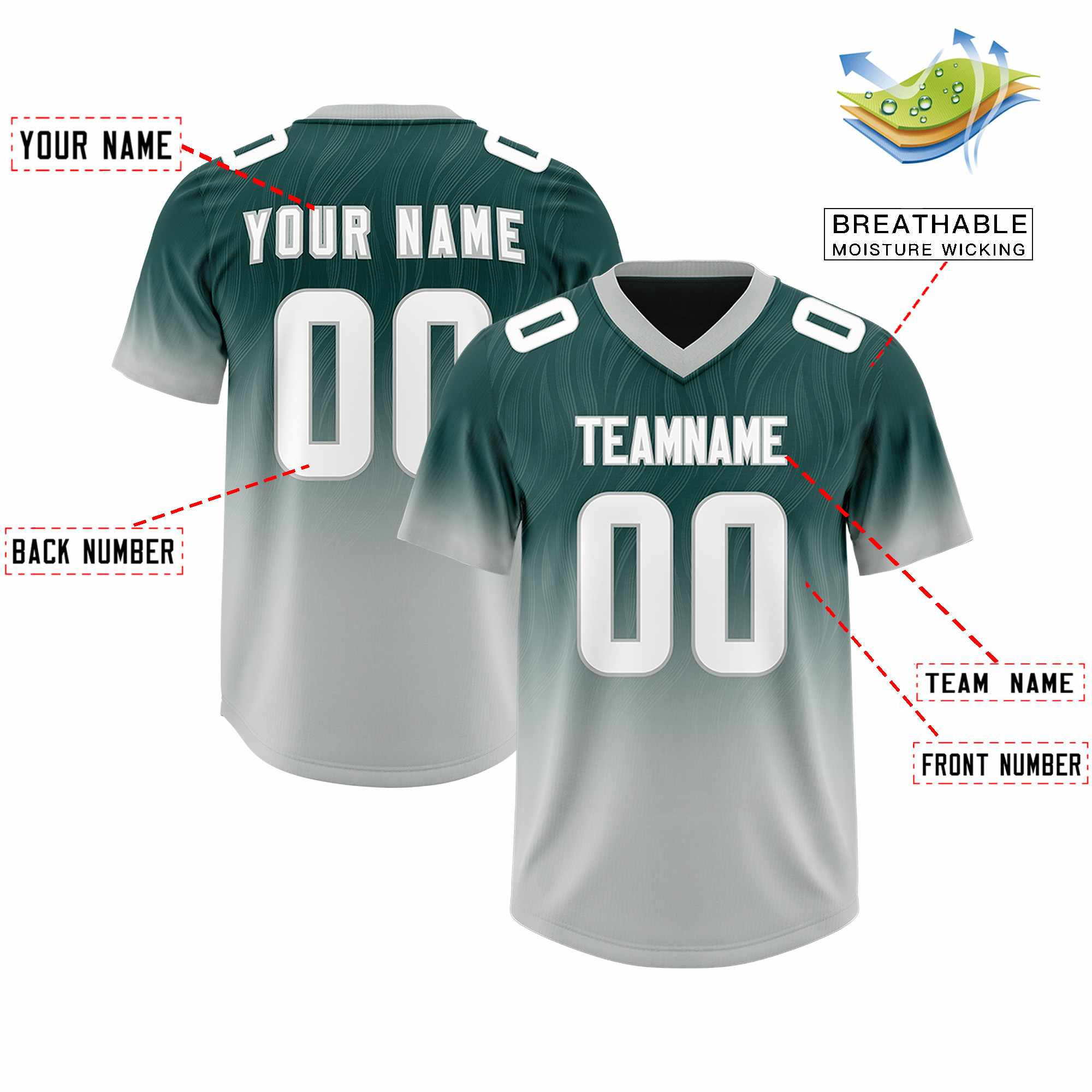 Custom Midnight Green Gray Gradient Fashion Outdoor Authentic American Football Jersey