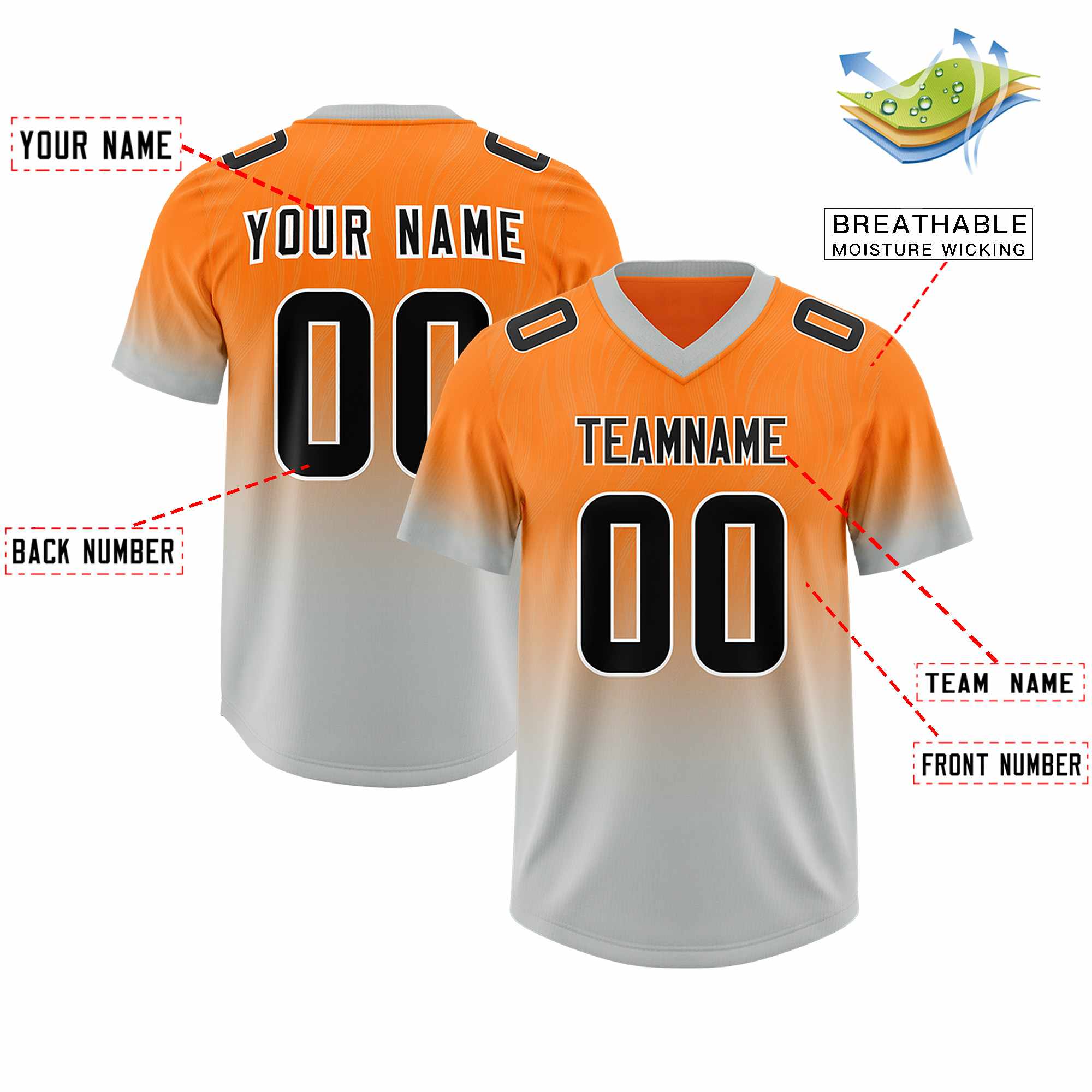 Custom Orange Gray Gradient Fashion Outdoor Authentic American Football Jersey