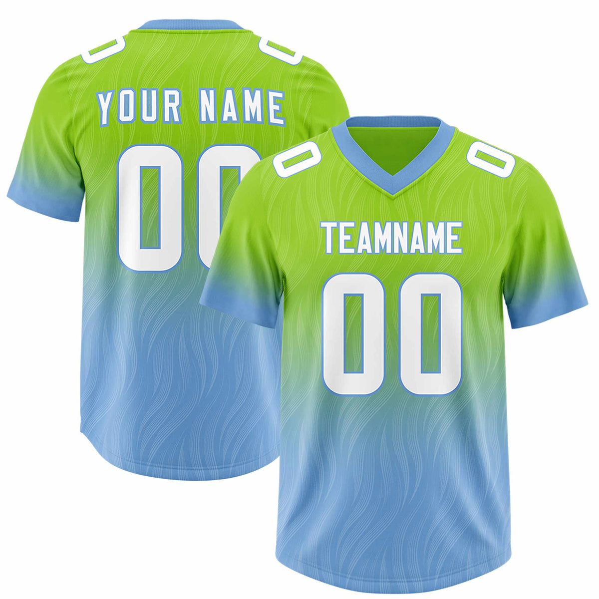 Custom Neon Green Powder Blue Gradient Fashion Outdoor Authentic American Football Jersey