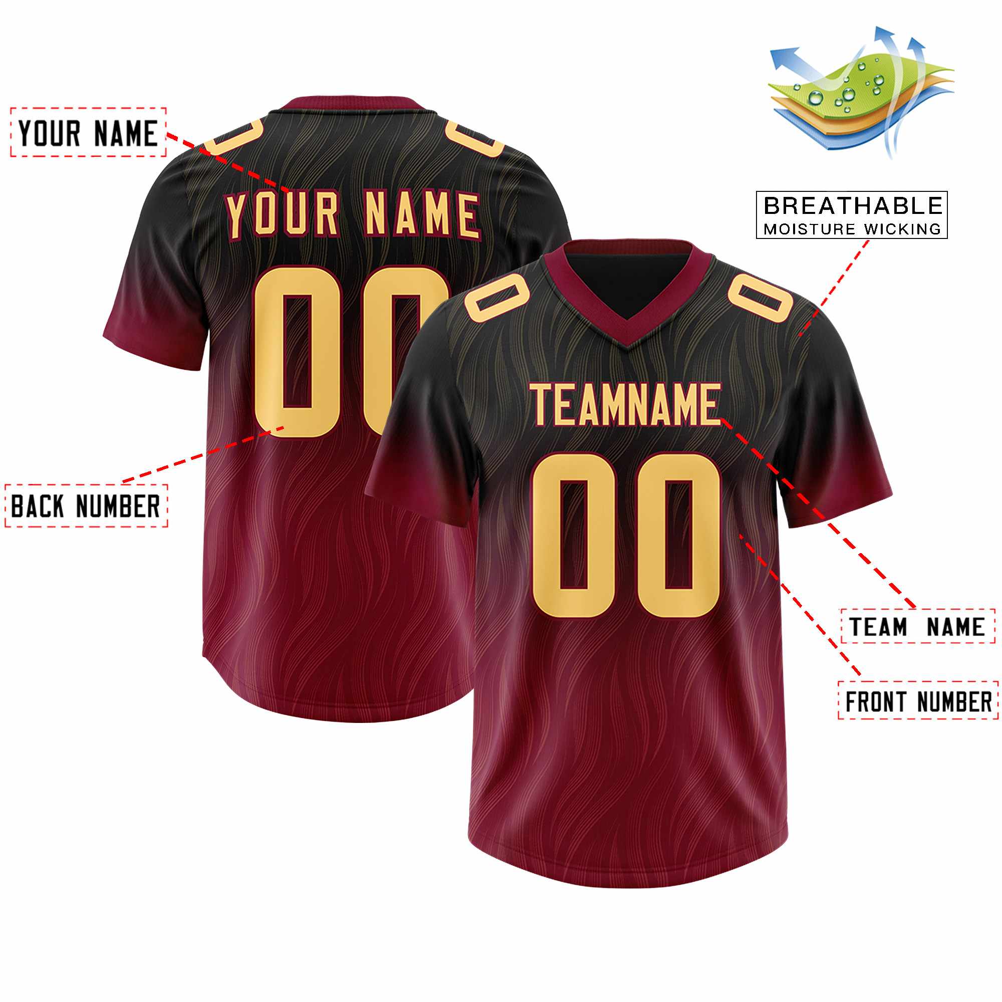 Custom Black Cardinal Gradient Fashion Outdoor Authentic American Football Jersey