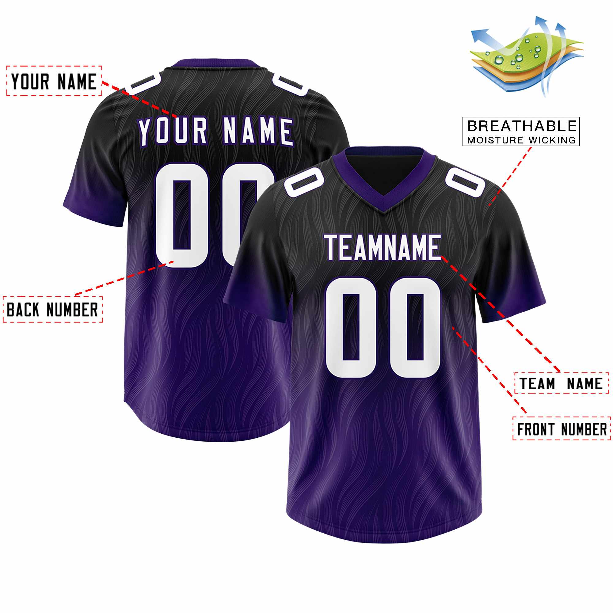 Custom Black Purple Gradient Fashion Outdoor Authentic American Football Jersey