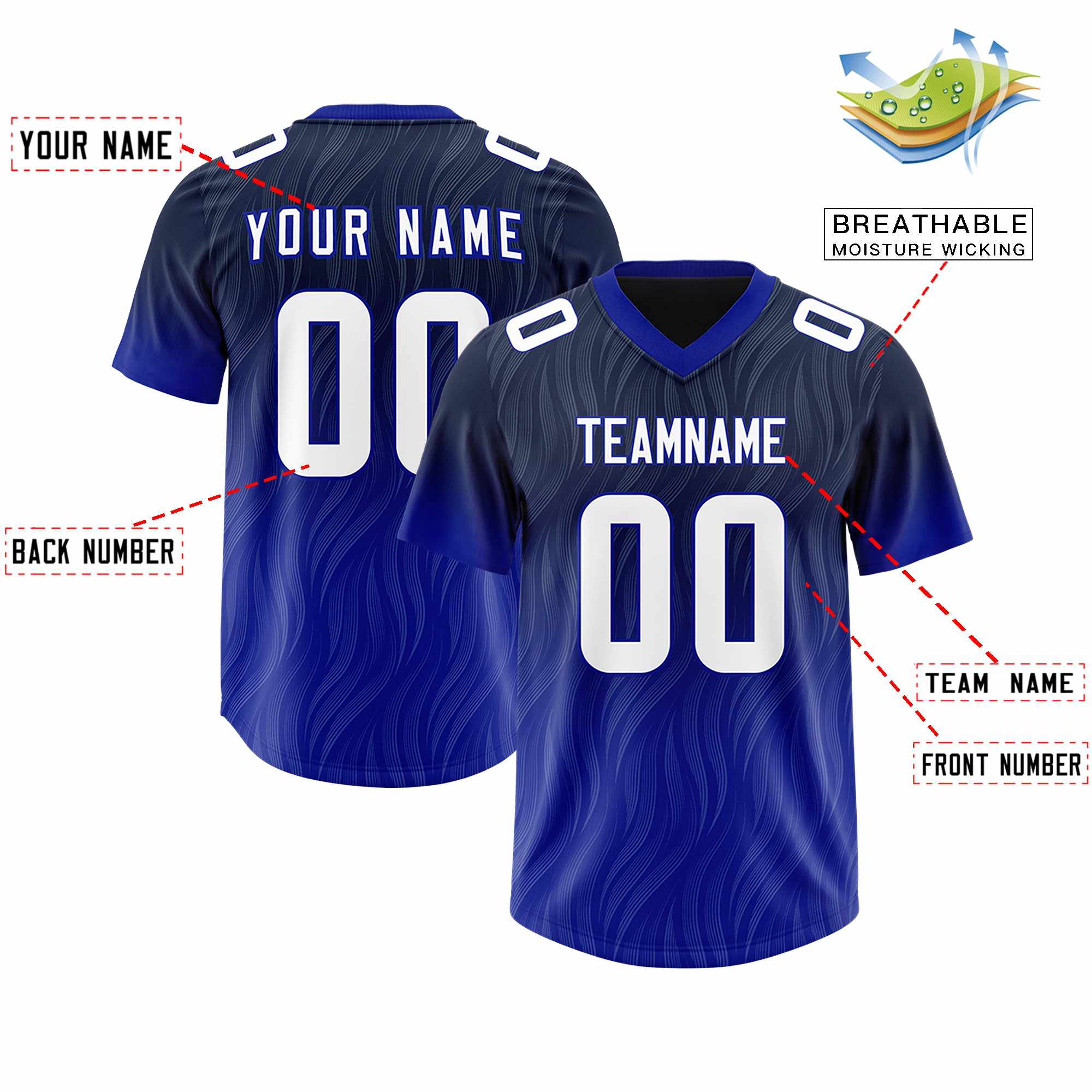 Custom Navy Royal Gradient Fashion Outdoor Authentic American Football Jersey