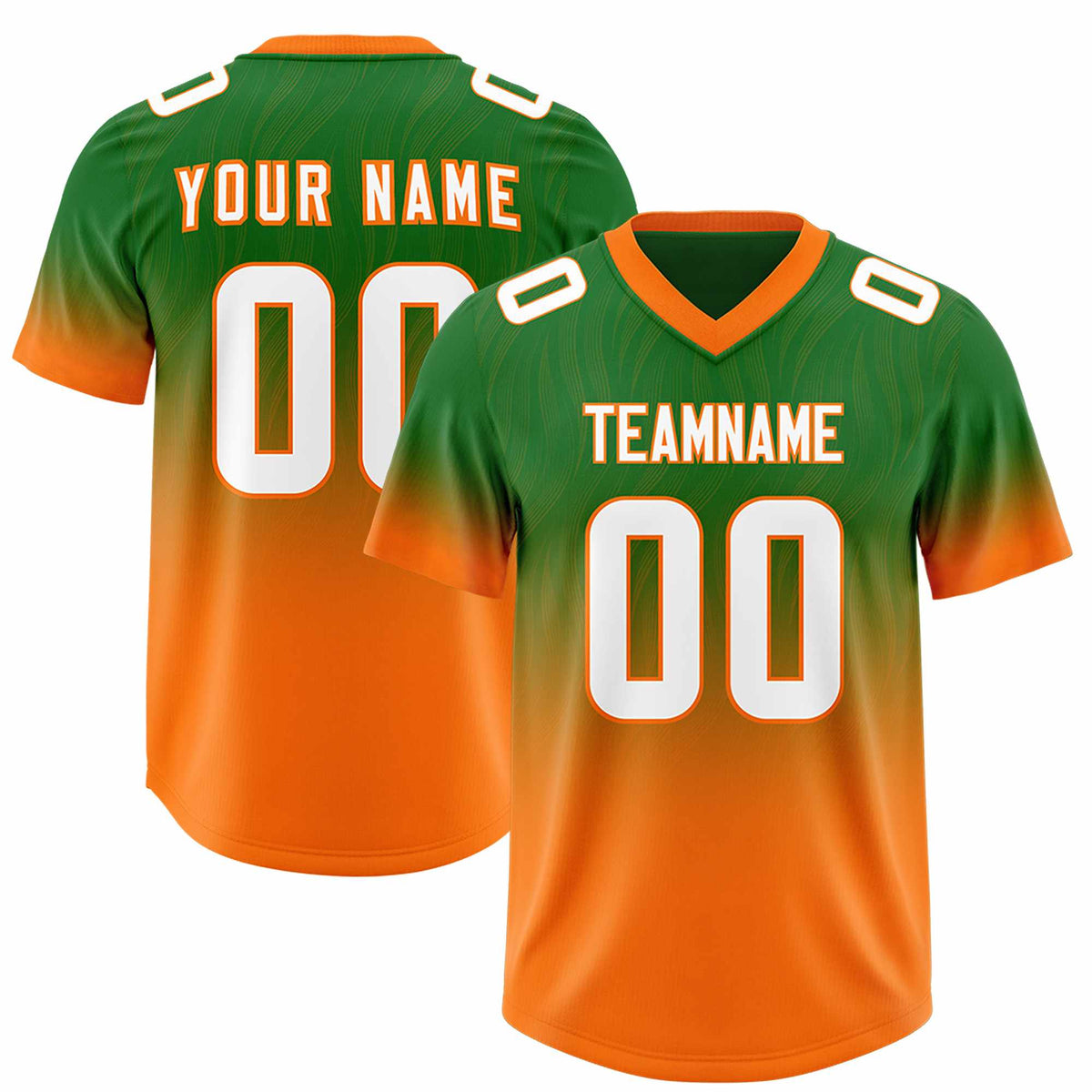 Custom Kelly Green Orange Gradient Fashion Outdoor Authentic American Football Jersey