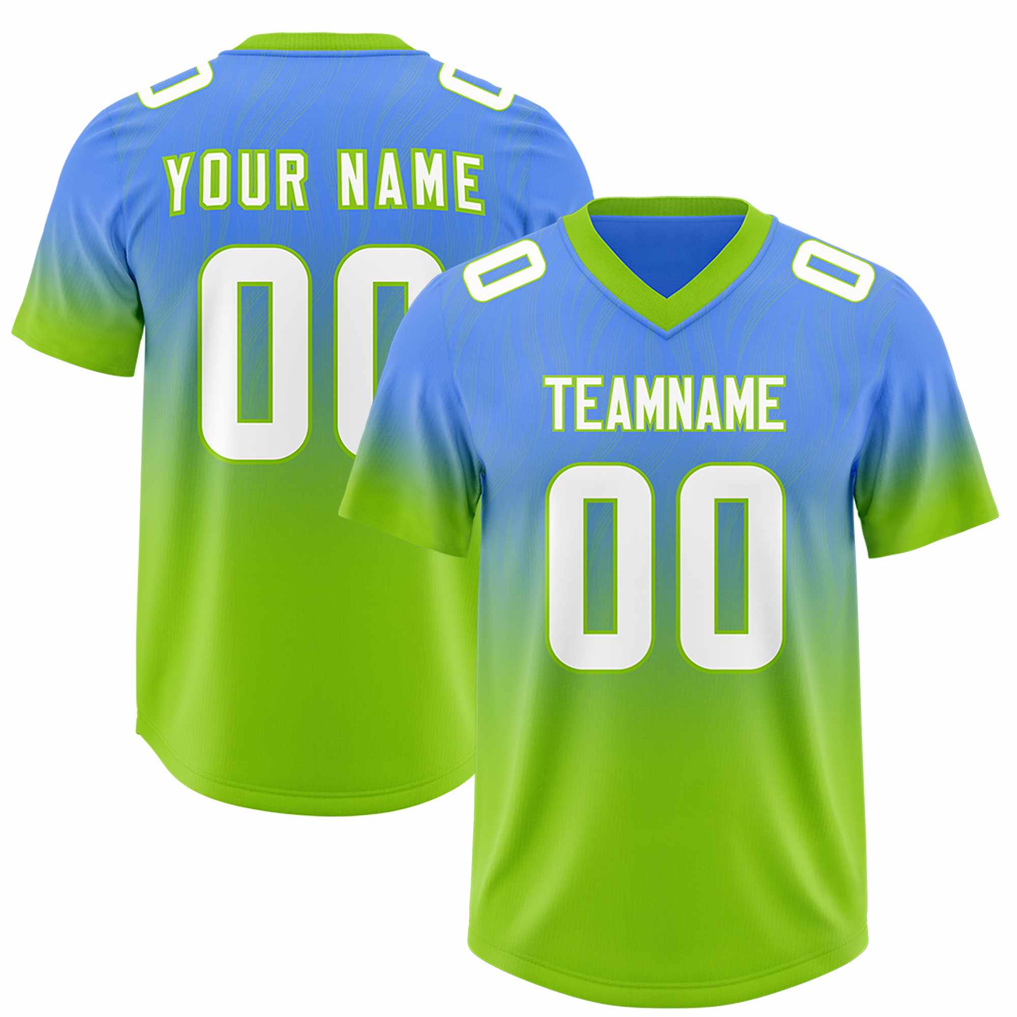 Custom Powder Blue Neon Green Gradient Fashion Outdoor Authentic American Football Jersey