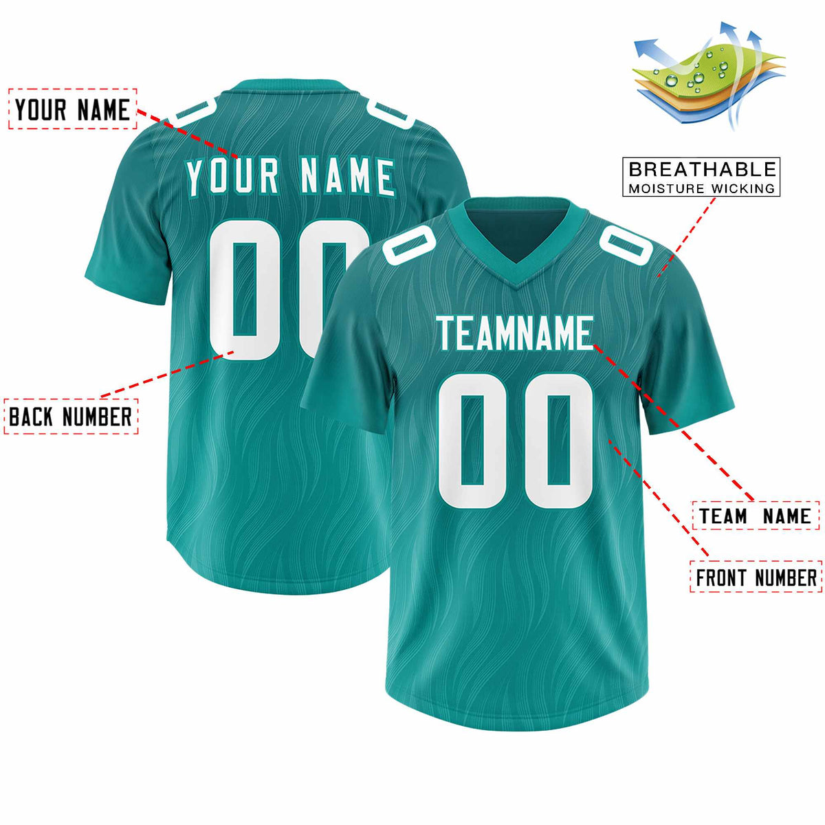 Custom Aqua Aqua Gradient Fashion Outdoor Authentic American Football Jersey