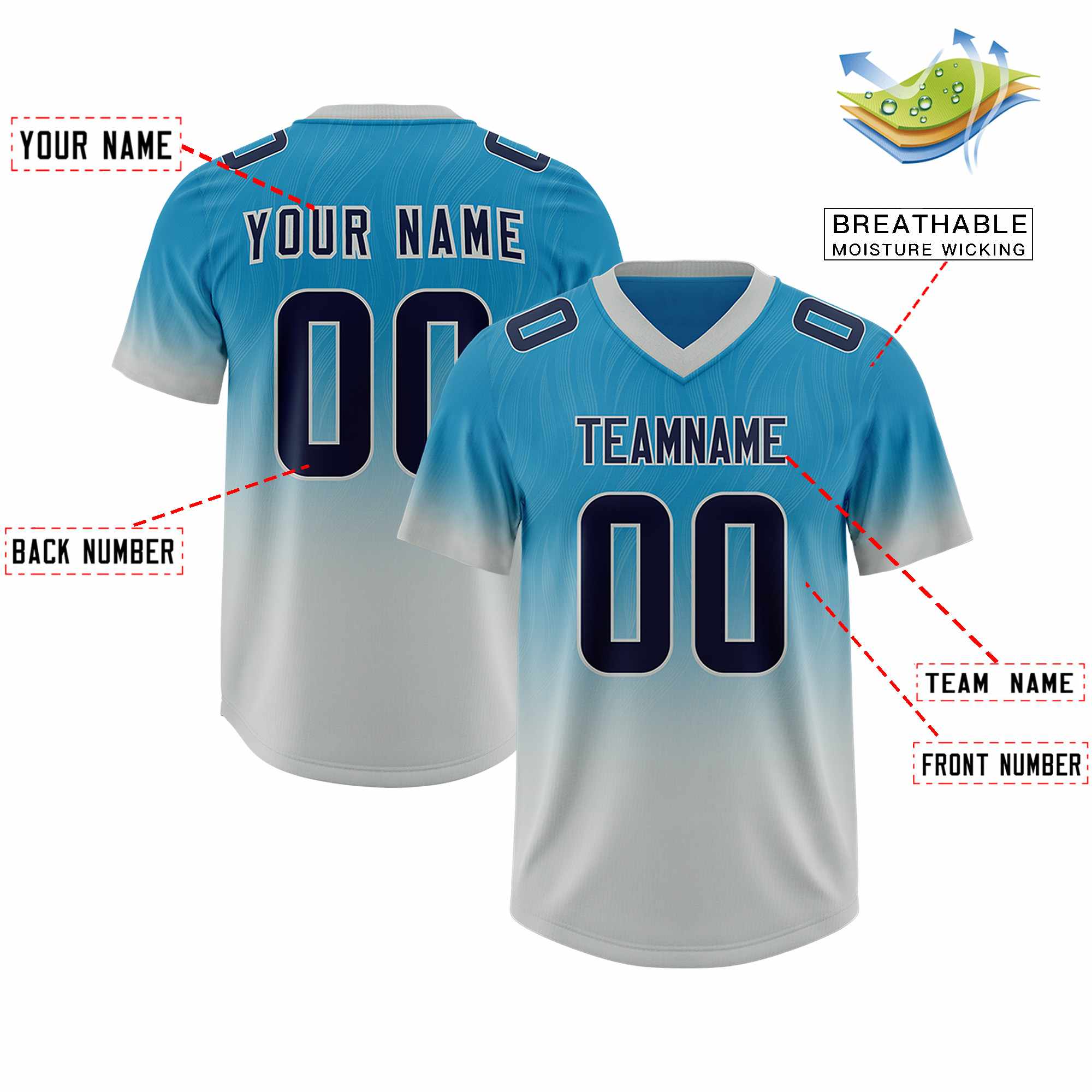 Custom Panther Blue Gray Gradient Fashion Outdoor Authentic American Football Jersey