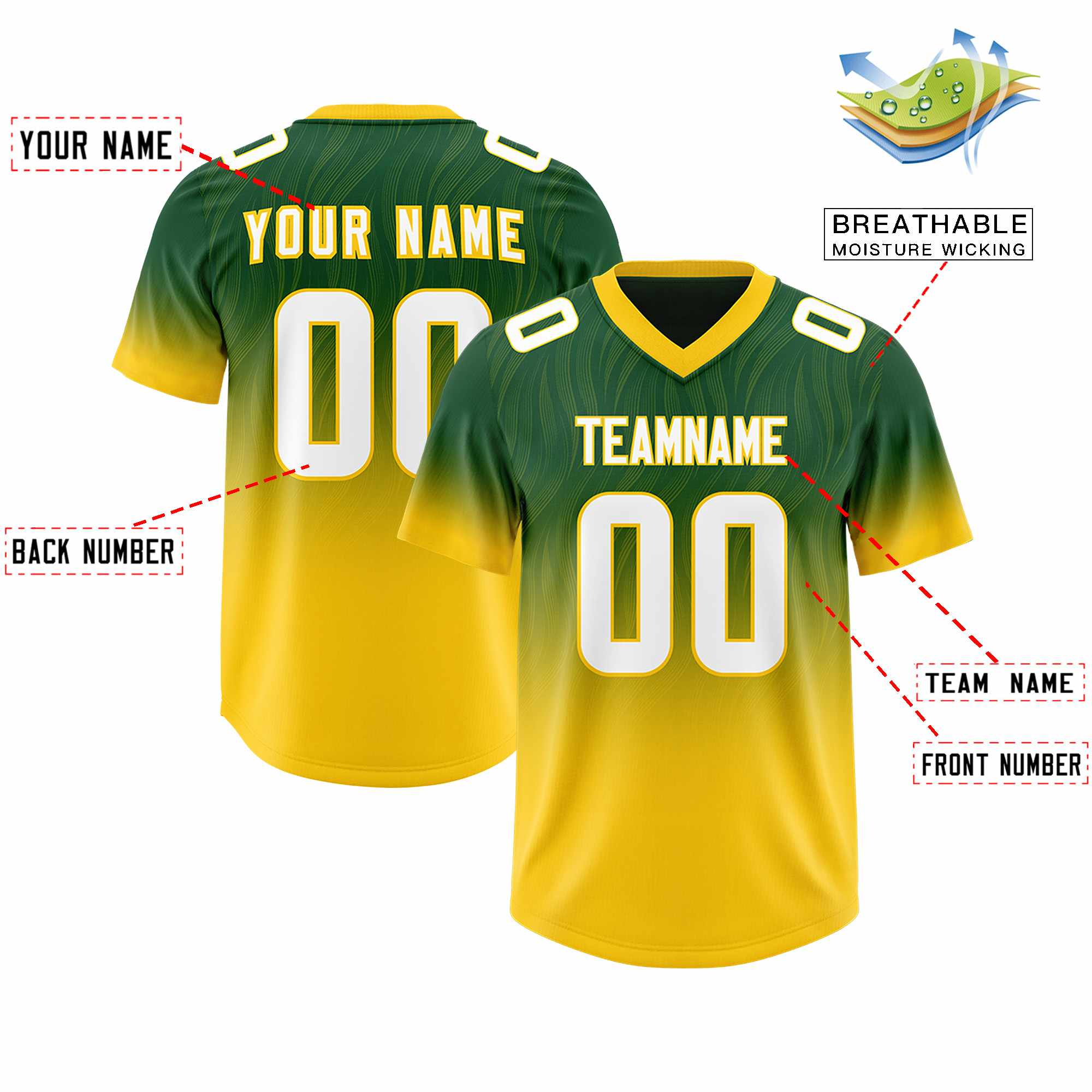 Custom Green Gold Gradient Fashion Outdoor Authentic American Football Jersey
