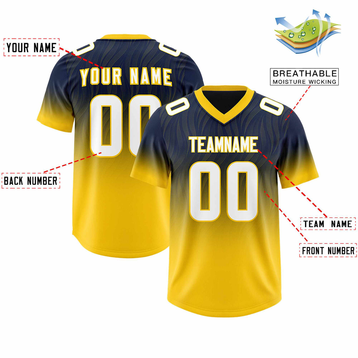 Custom Navy Gold Gradient Fashion Outdoor Authentic American Football Jersey