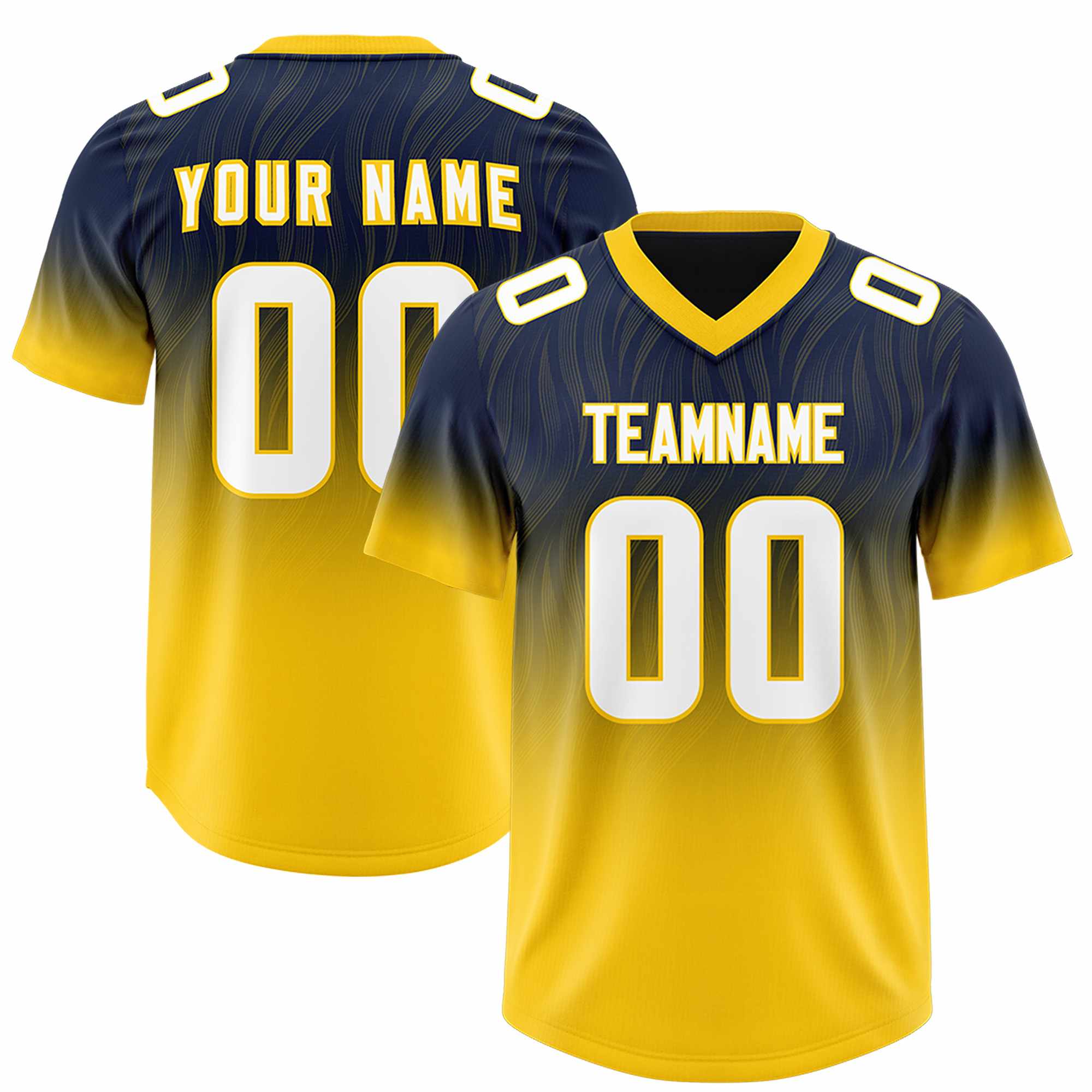 Custom Navy Gold Gradient Fashion Outdoor Authentic American Football Jersey