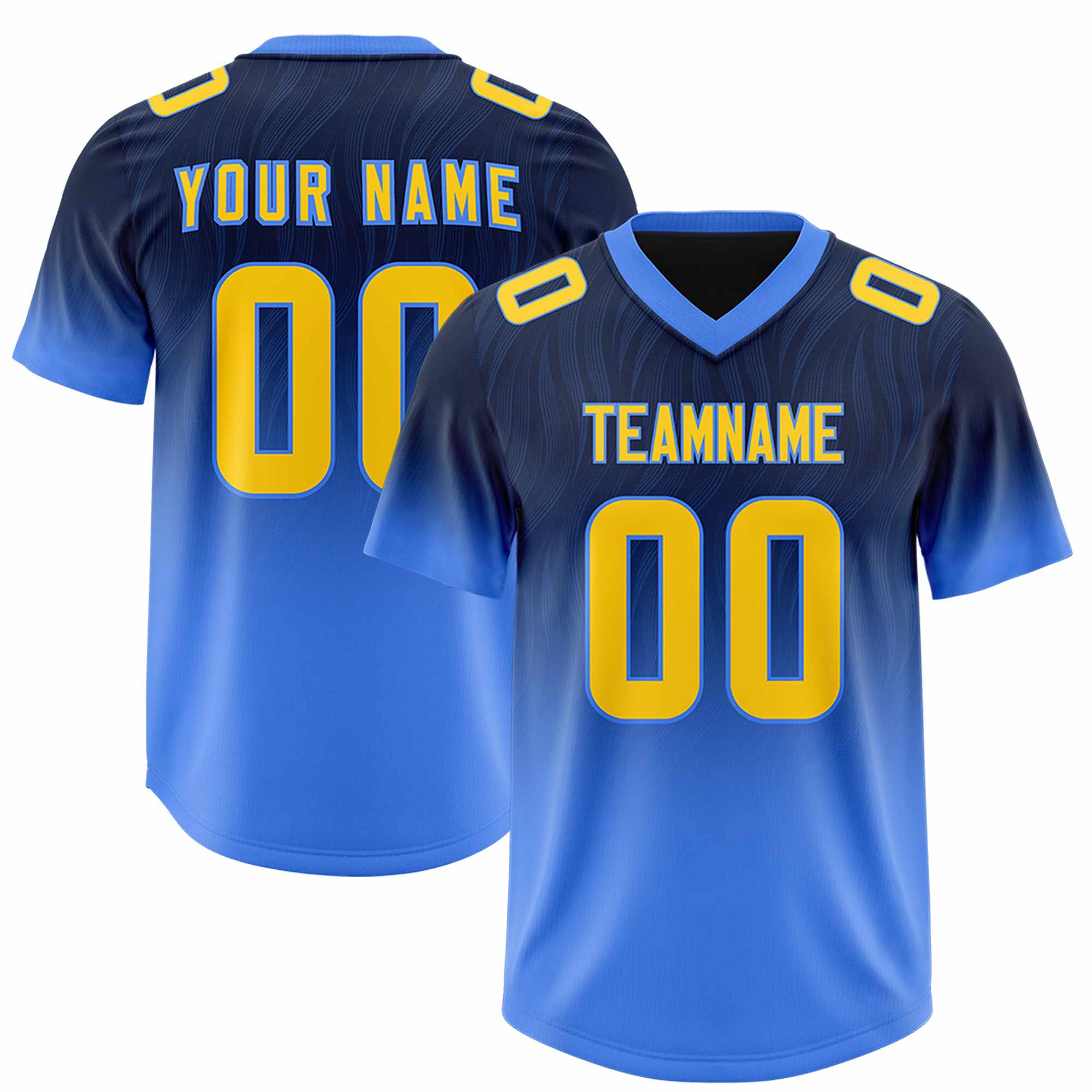 Custom Navy Powder Blue Gradient Fashion Outdoor Authentic American Football Jersey