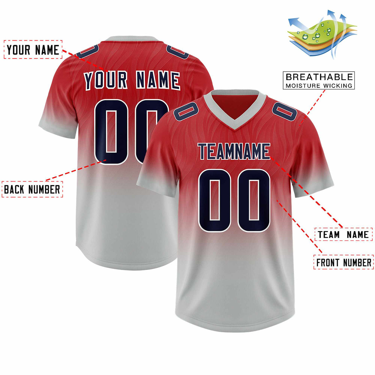 Custom Red Gray Gradient Fashion Outdoor Authentic American Football Jersey
