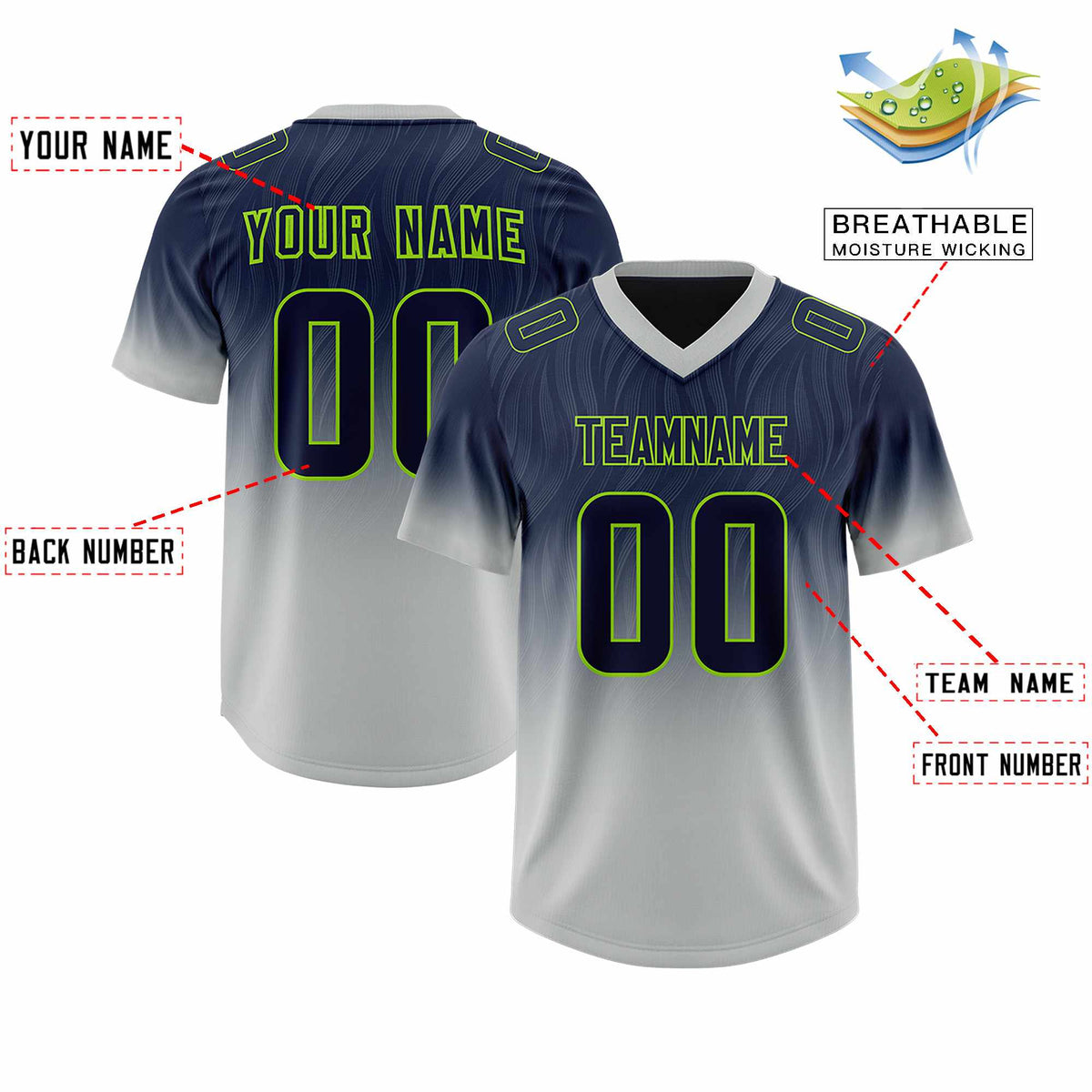 Custom Navy Gray Gradient Fashion Outdoor Authentic American Football Jersey