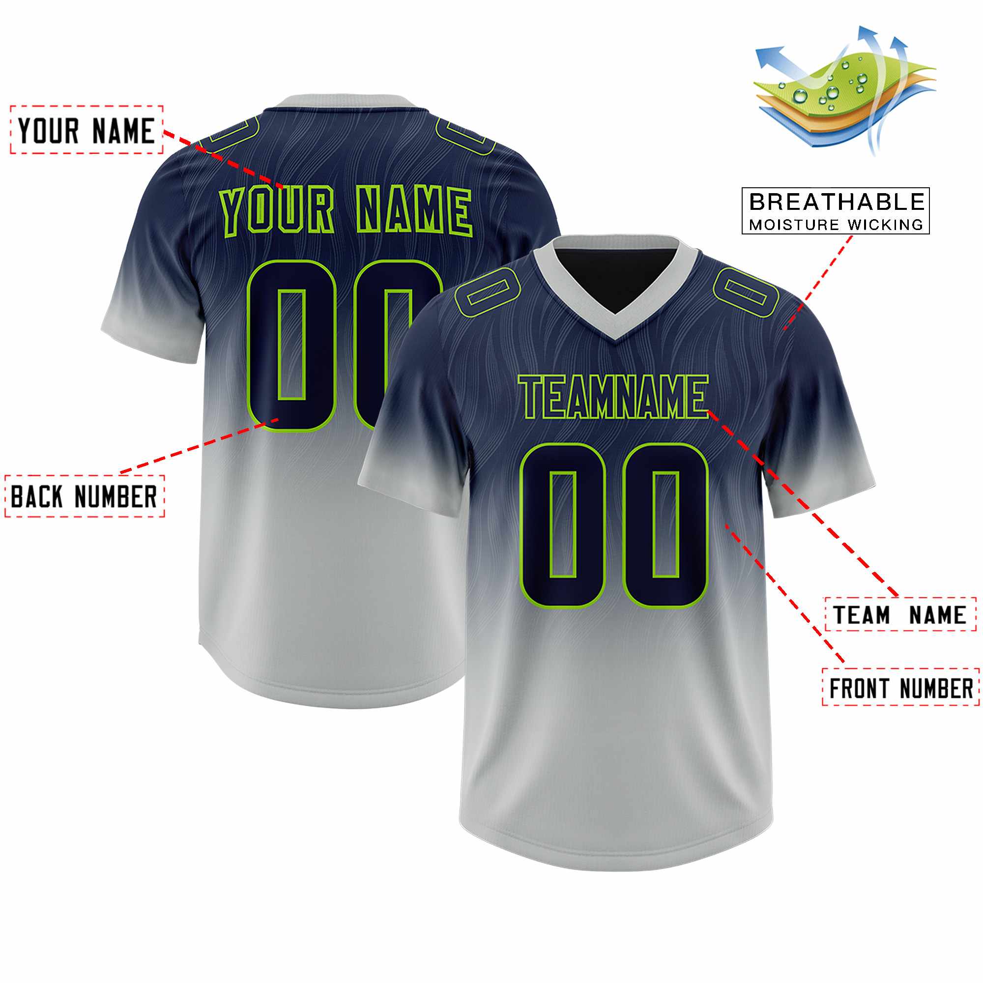 Custom Navy Gray Gradient Fashion Outdoor Authentic American Football Jersey
