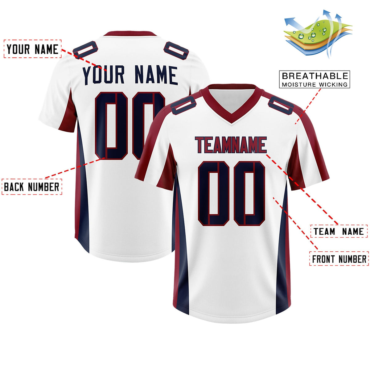 Custom White Crimson Side Stripe Pattern Authentic American Football Jersey