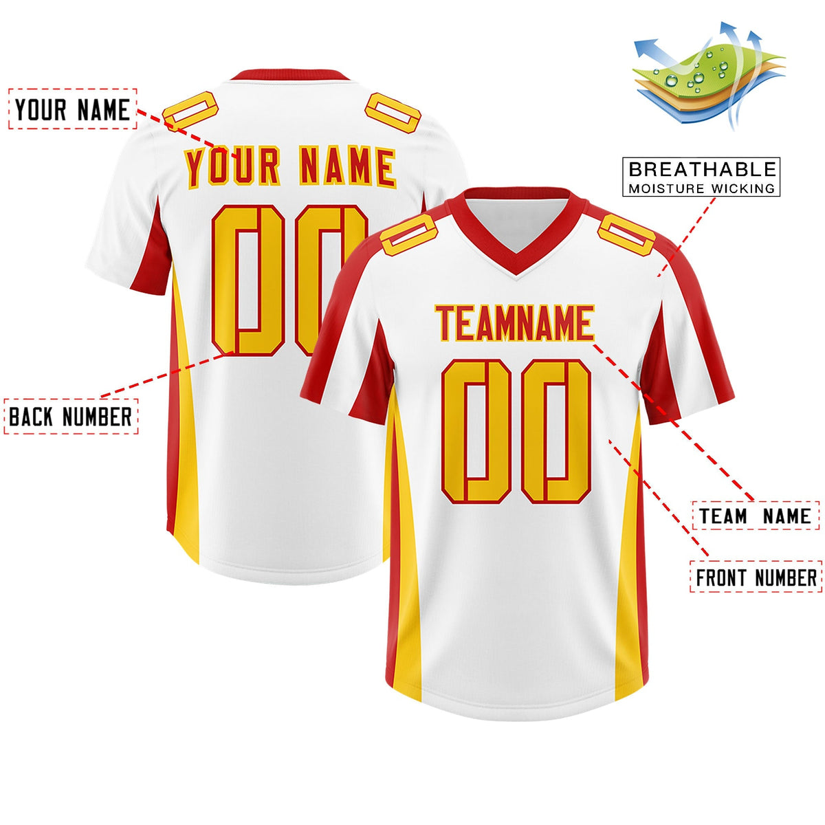 Custom White Red Side Stripe Pattern Authentic American Football Jersey