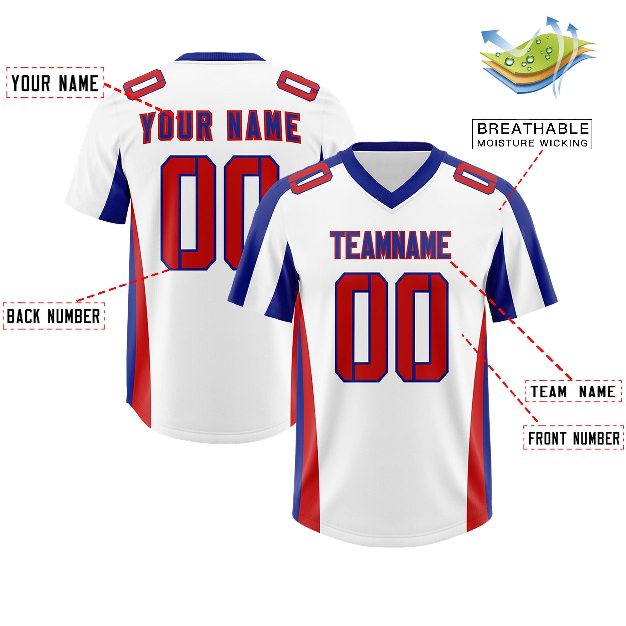 Custom White Royal Side Stripe Pattern Authentic American Football Jersey